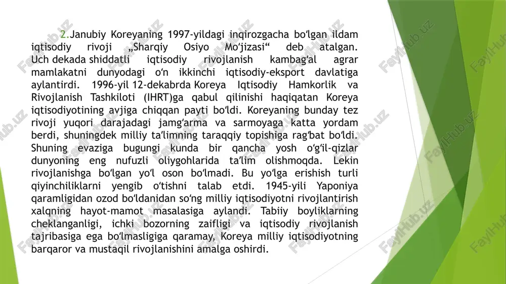 ʻrinda turadi.dastlab shunchaki xorijiy kompaniyalardan import qilingan qismlarni yigʻish boʻlgan boʻlsa-da, janubiy koreya bugungi kunda dunyodagi eng ilgʻor avtomobilsozlik mamlakatlari qatoriga kiradi. koreyaning kia, asia motors , mazda , daewoo va hyundai kabi yirik korxonalari butun dunyoga mashhur. soliq tizimi hukumatning umumiy daromadlarining yagona eng katta manbai hisoblanadi. ikkinchi jahon urushidan beri soliq tizimi to'g'ridan-to'g'ri soliqlarga nisbatan katta bog'liqlik bilan ajralib turmoqda. jismoniy shaxslar uchun yuqori darajadagi progressiv daromad solig'i va yuqori korporativ soliqlar daromadlarining katta qismini tashkil etdi. yaponiyada tashkilotlar solig'i stavkasi 30,86 foizni tashkil qiladi. 1993 yildan 2018 yilgacha bo'lgan davrda o'rtacha bu soliq 42,01 foizni tashkil etgan bo‘lsa, 1994 yilda bu soliq 52,40 foizni tashkil etdi. 2016 yilda rekord darajada bo‘lib 30,86 foizni tashkil etdi. koreyada shaxsiy daromad solig'i stavkasi 55,95 foizni tashkil qiladi. 2004 yildan 2018 yilgacha bo'lgan davrda bu soliq 51,36 foizni tashkil qilgan bo‘lsa, bu ko'rsatkich 2016 yilda 55,95 foizni tashkil etdi. 2005 yilda …