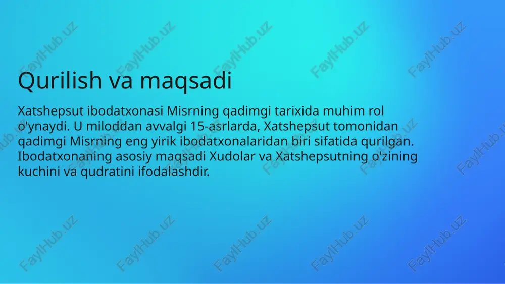 isr madaniyatining chuqur asaridir, o'z ichiga tarix, din va san'atni oladi. uning konstruktiv xususiyatlari esa, bizga o'sha davrning badiiy va texnik yutuqlarini ko'rsatadi. image7.png image8.jpeg image9.jpeg image10.png image11.jpeg image1.png image2.png image4.png image5.png image6.png image3.png