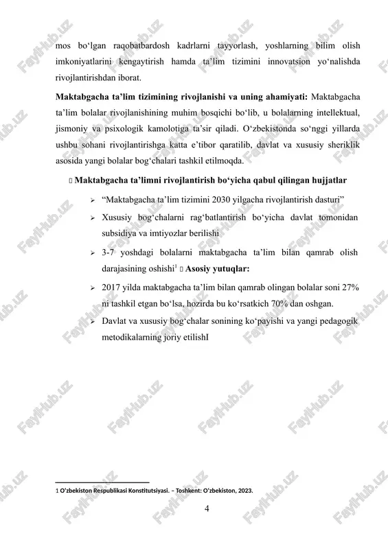 texnologiya yo‘nalishlaridagi kasb-hunar maktablarining sonining oshishi · xususiy sektor va xorijiy kompaniyalar bilan hamkorlikda kasb-hunar markazlarining ochilishi · dual ta’lim tizimi (ishlab chiqarish va nazariy ta’limning uyg‘unlashuvi) asosida o‘quv jarayonini yo‘lga qo‘yish  yangi texnologiyalar joriy etilishi: · onlayn ta’lim platformalarining rivojlanishi · masofaviy o‘qitish tizimining takomillashtirilishi · raqamli ta’lim dasturlarining ishlab chiqilishi xorijiy tillar va zamonaviy texnologiyalarni o‘qitish: bugungi globallashuv sharoitida xorijiy tillarni o‘rganish va zamonaviy texnologiyalarni puxta egallash muhim ahamiyat kasb etmoqda. shu sababdan, o‘zbekistonda xorijiy tillarni o‘qitish va it-ta’limni rivojlantirish bo‘yicha keng ko‘lamli chora-tadbirlar amalga oshirilmoqda.[footnoteref:2] [2: o‘zbekiston respublikasi prezidenti qarorlari va farmonlari. lex.uz – o‘zbekiston respublikasi qonun hujjatlari ma’lumotlari milliy bazasi. ] · xorijiy tillarni o‘qitishdagi yangiliklar: · maktablarda ingliz tili va boshqa xorijiy tillarning chuqurlashtirilgan holda o‘qitilishi · “milliy sertifikatlash tizimi” joriy qilinishi · ielts, toefl kabi xalqaro sertifikatlarni olgan o‘qituvchilarga imtiyozlar berilishi · prezident maktablari va ixtisoslashtirilgan tillar maktablarining ochilishi · zamonaviy texnologiyalarni o‘qitish: …