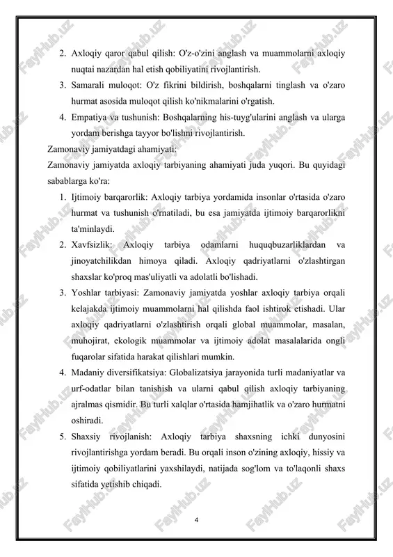 oniyatning yagona qismiga aylanish: kosmopolitizm insonlar o'rtasidagi farqlarni emas, balki ularning umumiy insoniyligini ta'kidlaydi. har bir inson global fuqarolar sifatida o'zini tutishi va boshqa insonlar bilan bir-biriga hurmat ko'rsatishi kerak. · barcha madaniyatlarni qadrlash: kosmopolitizm turli madaniyatlar va ularning qadriyatlarini o'rganish va ularga hurmat qilishni ko'zda tutadi. bu jarayon, insoniyatning madaniy xilma-xillikdan foydalanishiga va jamiyatlarni yanada boyitishga yordam beradi. · globallashuv va ijtimoiy adolat: kosmopolitizm global muammolarni hal qilishda, jumladan, iqtisodiy tengsizlik, muhojirat, va ekologik masalalarga yechim topishda faollikni rag'batlantiradi. · inson huquqlari va erkinlik: kosmopolitizm inson huquqlari va erkinliklarni himoya qilishni o'z ichiga oladi, bu esa har bir insonning qanday millatga mansub bo'lishidan qat'i nazar, uning huquqlari e'tiborga olinishi kerakligini anglatadi. umuman olganda, kosmopolitizm nafaqat individual darajada, balki ijtimoiy va global darajada ham ahamiyatga ega. u global fuqarolikni tarbiyalash va insoniyatning umumiy masalalarini hal qilishda muhim rol o'ynaydi. 1. zamonaviy jamiyatda kosmopolitizm zamonaviy jamiyatda kosmopolitizm globalizatsiya, axborot texnologiyalari va …