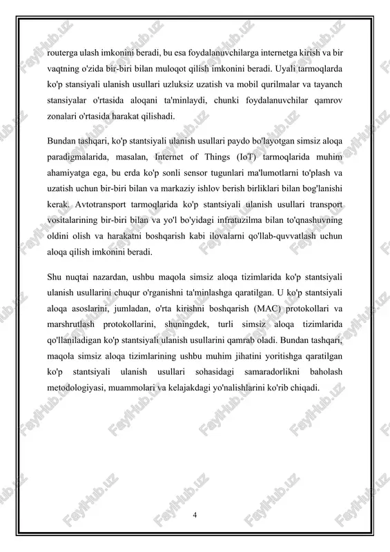 at xavfsizligi : simsiz aloqa tizimlari favqulodda aloqa va jamoat xavfsizligida muhim rol o'ynaydi, bu ma'lumotni tez tarqatish, favqulodda vaziyatlarni bartaraf etish bo'yicha sa'y-harakatlarni muvofiqlashtirish va inqirozlar va ofatlar paytida muhim xizmatlarni taqdim etish imkonini beradi. mobil tarmoqlar, sun'iy yo'ldosh aloqasi va jamoat xavfsizligi tarmoqlari birinchi yordam xodimlari, favqulodda vaziyatlar xodimlari va jabrlangan jamoalar o'rtasida aloqani osonlashtiradi, hayotni saqlab qoladi va favqulodda vaziyatlarning ta'sirini kamaytiradi. global ulanish : simsiz aloqa tizimlari global ulanishni osonlashtiradi, geografik to'siqlarni bartaraf qiladi va butun dunyo bo'ylab odamlar, korxonalar va davlatlarni bog'laydi. sun'iy yo'ldosh aloqa tizimlari, dengiz osti kabellari va xalqaro rouming shartnomalari global miqyosda uzluksiz aloqa va ma'lumotlar almashinuvini ta'minlaydi, xalqaro hamkorlik, savdo va madaniy almashinuvni rivojlantiradi. iot va aqlli shaharlar : simsiz aloqa tizimlari milliardlab aqlli qurilmalar va sensorlar o'rtasida ulanish imkonini beruvchi narsalar interneti (iot) ekotizimining asosi bo'lib xizmat qiladi. aqlli hisoblagichlar, ulangan transport vositalari va atrof-muhit monitoringi tizimlari kabi iot ilovalari …