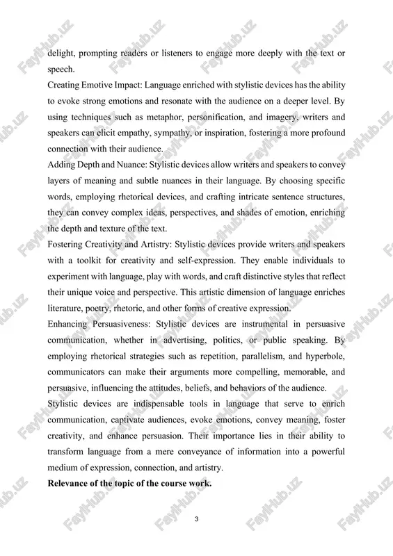 ish enriches language proficiency by providing insight into the nuances of expression. mastery of stylistic devices allows individuals to communicate more effectively, whether through writing, speaking, or interpreting texts. literary analysis: stylistic devices are fundamental tools in literature. they contribute to the depth and complexity of literary works, enriching the reader's experience and allowing for deeper interpretation and analysis. by studying these devices, students can better comprehend and appreciate the artistic and rhetorical strategies employed by writers. effective communication: stylistic devices play a crucial role in communication by adding layers of meaning, emphasis, and creativity to language. whether in formal writing, public speaking, advertising, or everyday conversation, an understanding of stylistic devices enables individuals to convey their ideas more persuasively and memorably. cognitive development: analyzing and interpreting stylistic devices fosters critical thinking skills and cognitive development. it encourages students to engage with texts at a deeper level, discerning patterns, making …
