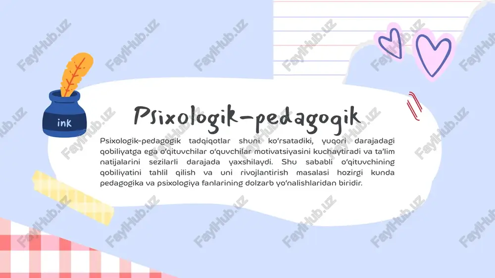 larida qatnashish va yangi pedagogik texnologiyalarni o‘rganishni o‘z ichiga oladi. o‘qituvchining qobiliyatini shakllantiruvchi omillar qatoriga shaxsiy motivatsiya, ijodkorlik, kommunikativlik, o‘rganishga ochiqlik va tajriba almashish kiradi. shaxsiy motivatsiya o‘qituvchini yangi yutuqlarga undaydi va kasbiga bo‘lgan mehrni mustahkamlaydi. ijodkorlik esa o‘qituvchining o‘z darsini yanada qiziqarli va samarali o‘tkazish imkonini beradi. kommunikativlik o‘qituvchining hamkasblari, o‘quvchilar va ota-onalar bilan samarali muloqot o‘rnatishida muhim rol o‘ynaydi. tajribali o‘qituvchilar bilan fikr almashish, seminar va konferensiyalarda ishtirok etish qobiliyatlarni rivojlantirishda katta ahamiyatga ega. shuningdek, o‘qituvchi o‘z darslarini tahlil qilish, o‘z faoliyatiga tanqidiy qarash orqali ham professional jihatdan o‘sadi. psixologik jihatdan barqarorlik, sabr-toqat va o‘zini boshqara olish qobiliyatlari ham kasbiy mahoratning ajralmas qismi hisoblanadi. texnologik taraqqiyot ham o‘qituvchilarning qobiliyatlarini rivojlantirish uchun yangi imkoniyatlar yaratmoqda. masalan, onlayn ta’lim platformalari, sun’iy intellekt yordamida o‘quv jarayonini tahlil qilish tizimlari, interaktiv metodlar – bularning barchasi o‘qituvchining bilimini yangilab turish va zamonaviy fikrlash ko‘nikmasini shakllantirishga yordam beradi. xulosa o‘qituvchi faoliyatida qobiliyat muhim psixologik-pedagogik …