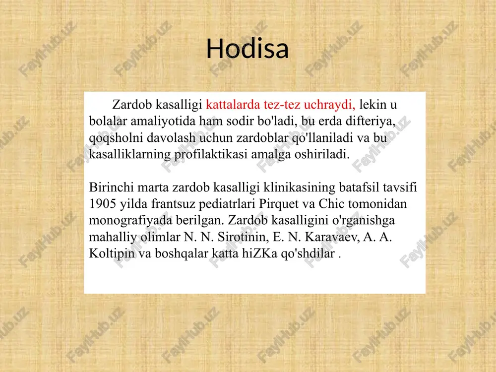 tizza, tirsak, bilak va oyoq bilagi zo'r bo'g'imlari, qo'l va oyoqning kichik bo'g'imlari ta'sirlanadi. sinovial suyuqlikda punktat , aniq leykotsitoz aniqlanadi. yuqori va pastki nafas yo'llarining allergik lezyonlari kuzatilishi mumkin , bu ko'pincha bo'g'ilish xurujlari sifatida namoyon bo'ladi, ba'zida esa o'tkir o'pka amfizemasi kuzatiladi. yurak-qon tomir tizimiga zarar yetkazilganda tizim bradikardiya yoki taxikardiya (ko'pincha) bilan birgalikda simpatik asab tizimining ohangini pasayishi natijasida qon bosimining pasayishi bilan tavsiflanadi . yurak shikastlanishi asosan ishemik xarakterdagi ekgda tranzit o'zgarishlar bilan o'tkir oshqozon-ichak traktidan kolik, ko'ngil aynishi va diareya mumkin. nevrologik asoratlar asab tizimining turli qismlariga ta'sir qilishi mumkin. eng tipik periferik nevrit, brakiyal va lumbosakral pleksusning shikastlanishi. umumiy asteniya va mushaklar kuchsizligi. parezlar, falaj va nevralgik amnotrofiya rivojlanishi mumkin : zardobni yuborish tomonida elkama-kamar mushaklarining bo'sh parezlari. buyrakning shikastlanishi zardob kasalligining o'rtacha va og'ir holatlarida yuzaga keladi va o'tkir glomerulonefrit xarakteriga ega . va qulay oqim bilan u iz qoldirmasdan o'tadi. gematopoetik tizimdagi …
