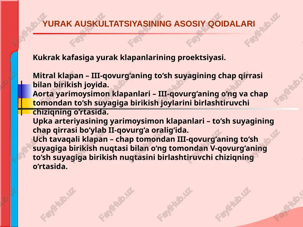 (s4): bu yurakning to'rtinchi eng kuchli toni bo'lib, chap (chap ko'krak qafasi qovurg'alari) va o'ng (o'ng ko'krak qafasi qovurg'alari) tomondan eshitiladi. e’tiboringiz uchun raxmat! image1.png image2.png image3.png image4.jpeg image5.png image6.png image7.png image8.png image9.png image10.png