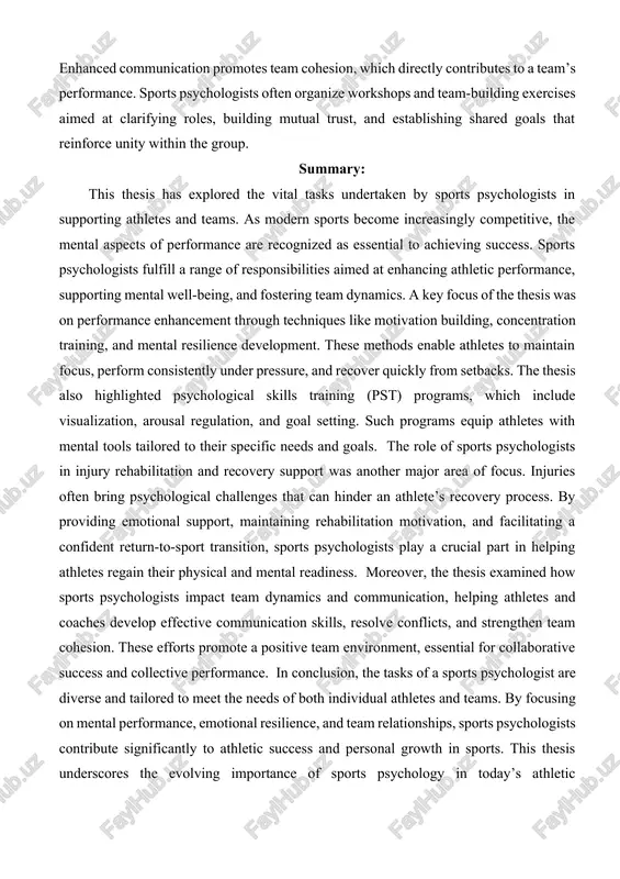 rehabilitation motivation can be challenging, as the recovery process can be lengthy and arduous. sports psychologists use motivational interviewing and goal-setting techniques to keep athletes engaged in their rehabilitation exercises. once athletes are physically prepared to resume training, the sports psychologist supports their return-to-sport transition, focusing on regaining confidence in their physical abilities and overcoming the fear of re-injury. team dynamics and communication in team sports, a sports psychologist’s role expands beyond individual athletes to address team dynamics. effective interpersonal relationships among team members are essential for creating a cohesive and harmonious environment. sports psychologists facilitate conflict resolution when interpersonal issues arise and encourage open communication between athletes and coaching staff. to foster communication skills development, sports psychologists introduce techniques to improve active listening and expressive communication, helping team members to better understand and respond to each other. enhanced communication promotes team cohesion, which directly contributes to a team’s performance. …