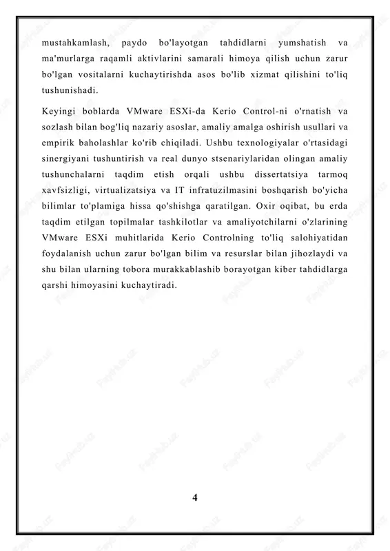 kerio controlning vmware esxi muhitida barqaror va samarali o'rnatilishini ta'minlashi mumkin, bu esa tashkilot aktivlarini himoya qilish uchun mustahkam tarmoq xavfsizligi va boshqaruv imkoniyatlarini ta'minlaydi. 2. vmware esxi-da kerio control-ni, shu jumladan esxi muhitida talab qilinadigan har qanday maxsus konfiguratsiyalar yoki sozlamalarni o'rnatishning bosqichma-bosqich jarayonini aytib bera olasizmi vmware esxi-da kerio control dasturini o'rnatish va ishga tushirish uchun minimal tizim talablari odatda quyidagilarni o'z ichiga oladi: cpu : ko'p yadroli protsessor, afzalroq virtualizatsiya texnologiyalarini qo'llab-quvvatlaydi (masalan, intel vt-x yoki amd-v). cpuga aniq talablar kutilayotgan ish yukiga va bir vaqtda foydalanuvchilar soniga qarab farq qilishi mumkin. xotira (ram) : asosiy funksiyalar uchun kamida 2 gb ram tavsiya etiladi. biroq, optimal ishlash uchun, ayniqsa og'irroq trafik yoki rivojlangan funksiyalar yoqilgan muhitlarda, ko'proq ram kerak bo'lishi mumkin. amaliy boshlang'ich nuqta ko'pincha taxminan 4 gb operativ xotira bo'lib, kerak bo'lganda kengaytirish imkoniyatlari mavjud. saqlash : kerio control virtual qurilmasi va tegishli maʼlumotlar uchun yetarli …