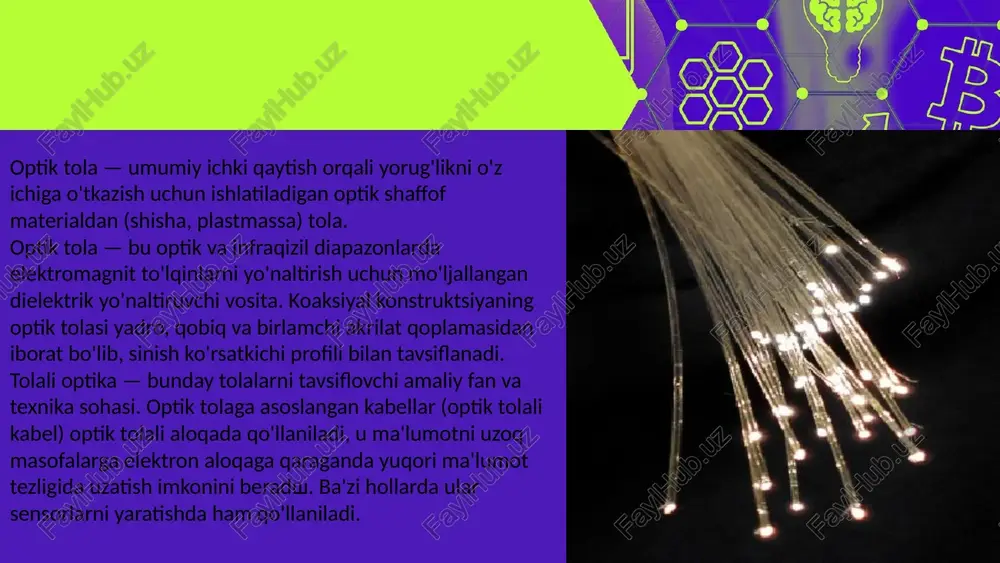 ga etarli ravishda murojaat qilmaslik va ulardan maxfiyati saqlash maqsadida turli xil xavfsizlik protokollari va standartlaridan foydalanadi. quyidagi eng mashhur optik xavfsizlik standartlari mavjud: tls (transport layer security) / ssl (secure sockets layer): bu standartlar ma'lumotlar almashish jarayonida axborotni shifrlash uchun ishlatiladi. ular ochilgan aloqa uchun maxfiy shifrlash ta'minlash uchun foydalaniladi va ko'p internet saytlarida va tarmoq xizmatlarida ishlatiladi. ipsec (internet protocol security): ipsec aloqa tarmoqlarida ma'lumotlarni himoya qilish uchun ishlatiladi. bu protokol ma'lumotlarni shifrlab, autentifikatsiya qilish va ma'lumot integritetini ta'minlash uchun foydalaniladi. . this presentation uses a free template provided by fppt.com www.free-power-point-templates.com ipsec (internet protocol security): ipsec standarti aloqa tarmoqlari orqali ma'lumot almashishda va ularga himoya qilishda ishlatiladi. bu standart ma'lumotlarni shifrlab, autentifikatsiya qilish va ma'lumot integritetini ta'minlash uchun foydalaniladi. macsec (media access control security): macsec, optik aloqa tizimlarida layer 2 xavfsizlikni ta'minlash uchun ishlatiladi. ular gigabit va 10-gigabit ethernet tarmoqlarida ma'lumotlarni himoya qilish uchun qo'llaniladi. aes (advanced …