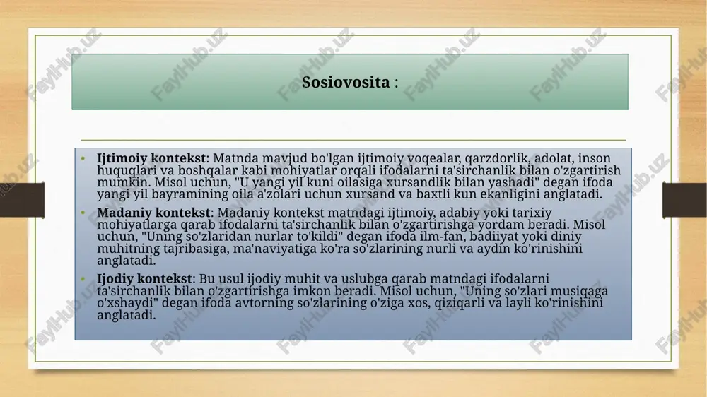 h o'tishlar yoki asarlarning boshlanish qismlari bilan boshlanadi. misol uchun, "yana bir zamon boshlandi, mamlakatimizda qorong'u yopilgan edi" deb boshlangan qism dastanning muqaddimasi sifatida ishlatiladi. "taqdimot va san'at usullari" sintaktik vositalari badiiy matnda ta'sirchanlikni oshirish uchun eng muhim vositalardan biridir. ular matnning boshlanishi, bajarilishi va tugash jarayonlarida o'qituvchi yoki o'qishchini qiziqtirish va ularga qiziq fikrlarni jalb qilishda yordam beradi. xulosa badiiy matnda ifodalarni ta'sirchanligini oshirish uchun sintaktik vositalar juda muhimdir. bu vositalar matning ijtimoiy, madaniy, va ijodiy kontekstlariga muvofiq ifodalarni ta'sirchanlik bilan o'zgartirishga yordam beradi. metafora va muqobil (simili) orqali bir narsani boshqa narsaga o'xshash qilish, sosiovosita (baxtning ja'mi) orqali ijtimoiy, madaniy va ijodiy mohiyatlarni ko'rsatish, muqaddima va nutqning boshlanishi va yakunlash jumlalari orqali matnning boshlanishi va tugash jarayonlarida ta'sirchanlik yaratish, taqdimot va san'at usullari orqali esa san'atning turli janrlari bo'yicha matnda ta'sirchanlik yaratish mumkin. barcha bu vositalar badiiy matndagi ifodalarni ko'ngil oshiruvchi va qiziqtiruvchi qilishda juda ahamiyatga ega. sintaktik …