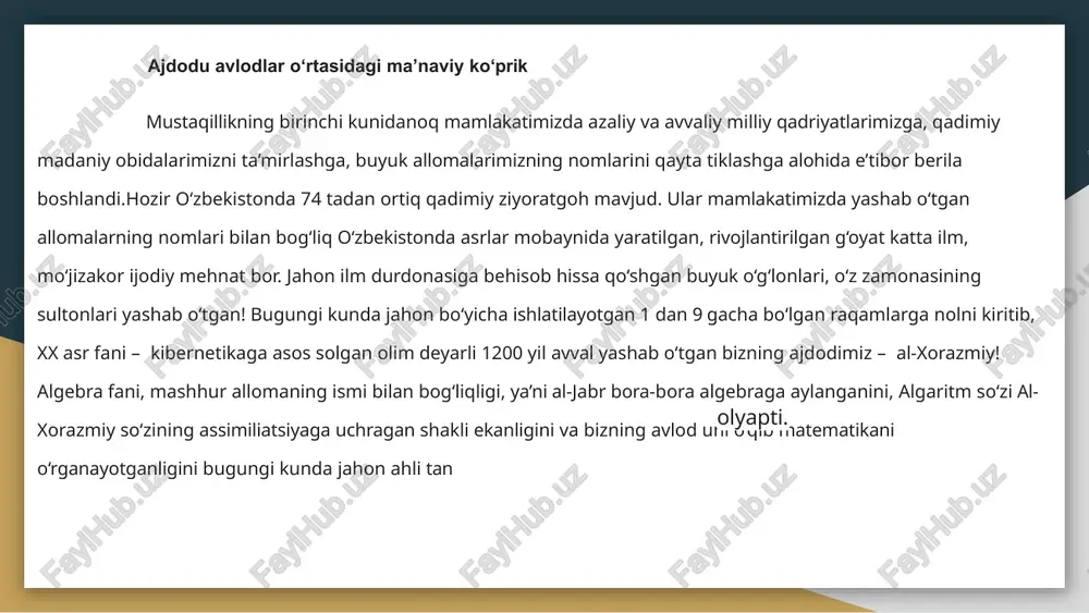 rgan avtobus, avtomat, ivanov so‘zlarida f kabi aytiladi. gg undoshi k, q bilan tugagan so‘zlarda k va q tarzida aytiladi: ek+gan=ekkan, chiq+gan=chiqqan. dd undoshi obod, ozod kabi so‘zlar tarkibida kelganda t kabi aytiladi, xursand, farzand kabi so‘zlarda undoshdan keyin kelganda esa tushib qoladi. jj qorishiq portlovchi undoshi avj, mavj so‘zlarida ch kabi aytiladi. jj sirg‘aluvchi undoshi chetdan kirgan furajka, telejka kabi so‘zlarda sh kabi aytiladi. zz undoshi sakkizta, tuzsiz kabi so‘zlarda yonidagi tovush ta'sirida s kabi aytiladi. nn undoshi manba, tanbur, shanba kabi so‘zlarda m kabi aytiladi. ff undoshi fakt, taft kabi so‘zlarda p kabi aytiladi. qq undoshi maqsad, taqsimot, to‘qson, oqshom kabi so‘zlarda x kabi aytiladi. chet tillardan kirgan traktor, direktor kabi so‘zlarning urg‘usiz bo‘g‘inidagi unli deyarli talaffuz qilinmaydi, lekin yozuvda saqlanadi. fonetika — tilshunoslikning nutq tovushlarini o‘rganadigan bo‘limi. 0 ‘zbek tili fonetikasi shu tildagi tovushiartizimini, ulaming hosil bo‘lish o‘mi va usulini, miqdoriy xossasini, fonologik ahamiyatini, tovush o‘zgarishlarini tekshiradi. …