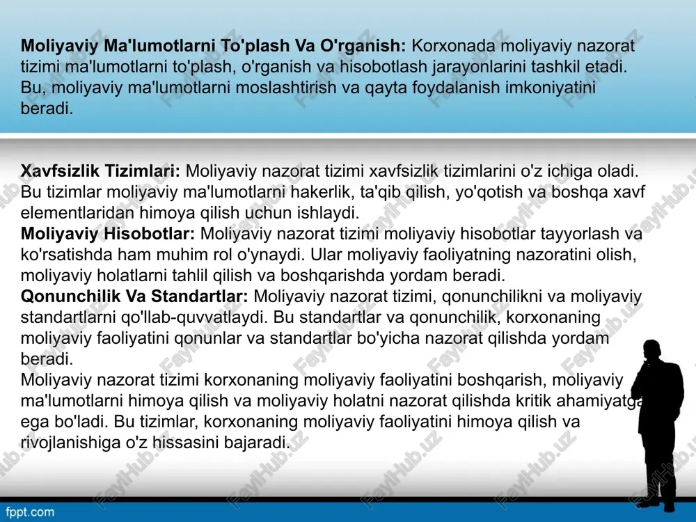 va xarajatlarni monitor qilish tizimlarini ishlab chiqish muhimdir. bular moliyaviy faoliyatni o'rganish va rivojlantirishga yordam beradi. biznes moliyasi korxonalar uchun moliyaviy barqarorligi va xavfsizligini qanday ta'minlaydi moliyaviy xavfsizlik tizimlari: biznes moliyasi, korxonalar uchun moliyaviy xavfsizlik tizimlarini rivojlantirish va qo'llab-quvvatlashda muhim rol o'ynaydi. bu tizimlar hakerlik, viruslar, ta'qib qilish va yo'qotishga qarshi himoya ta'minlashda yordam beradi. xavfsizlik protseklari va ta'limotlar: biznes moliyasi korxonalar uchun xavfsizlik protseklarini va ta'limotlarini joriy etishda ham mas'uliyatga ega. xodimlarni moliyaviy xavfsizlik masalalari bo'yicha ta'lim etish, moliyaviy xavfsizlik sohasida o'zlarini rivojlantirish uchun zarurdir. moliyaviy ma'lumotlarni himoya qilish: biznes moliyasi, moliyaviy ma'lumotlarni himoya qilishda va ularga faqatgina moslashtirilgan odam yoki tizimlar tomonidan kirishni ta'minlashda muhim rol o'ynaydi. nazorat va monitoring: biznes moliyasi moliyaviy faoliyatni nazorat qilish va xavfsizlik holatini monitoring qilishda ham ko'maklashadi. bu ko'rsatkichlar, potentsial xavf va yo'qotishlarni oldini olishda va tez-tez yangilanishlarni aniqlashda yordam beradi. moliyaviy rivojlanish: biznes moliyasi, korxonalar uchun moliyaviy xavfsizlik va barqarorlikni ta'minlashda …