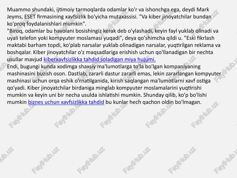 r. ular yolg'on va'dalar berishi mumkin: sovg'a kartalari, pul mukofotlari yoki boshqa yutuqlar past foizli yoki foizsiz kredit kartalari kuponlar va boshqa chegirmalar talaba krediti bo'yicha qarzni kechirish o'zini qonuniy kompaniyalar sifatida ko'rsatish smish urinishlari, shuningdek, sizning hisobingiz yoki tranzaktsiyalaringiz haqida savollar bilan qonuniy kompaniyalardan bo'lganligini da'vo qilishi mumkin. ular mumkin: hisob ma'lumotlarini tasdiqlashi kerak bo'lgan mijozlarga xizmat ko'rsatish vakili bo'lishga da'vo qiling yaqinda yuzaga kelgan shubhali toʻlov yoki toʻlov bilan bogʻliq muammoni muhokama qilmoqchimisiz soxta hisob-fakturani yuboring va agar siz xaridga ruxsat bermagan bo‘lsangiz, ular bilan bog‘lanishingizni so‘rang o'zingizni paketni yetkazib berish bildirishnomasi yoki kuzatuvchi sifatida ko'rsating xayriyaga moyillik jiddiy jinoyatchilar hatto sizning xayriya ehtiroslaringizga ta'sir qilishi mumkin: tabiiy ofat yoki boshqa halokatli hodisalardan keyin, masalan, dovul yoki yong'inga yordam berish uchun xayriya so'rash o'zingizni pul mablag'larini yig'adigan jamoat tashkilotchisi yoki siyosatchi kabi tanishingiz mumkin 6. qalqib chiquvchi oynalardan ehtiyot bo’ling! 2. kim so'rayotganini biling 1. moliyaviy ma'lumotlarni alohida …