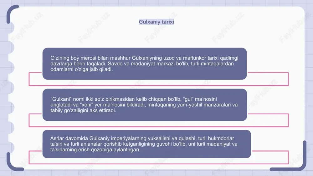 di. har bir ingredient ehtiyotkorlik bilan tanlanadi va mukammallikka o'lchanadi. yakuniy mahsulot nafaqat ishlab chiqaruvchining tajribasini, balki mintaqaning boy madaniy merosini ham namoyish etadigan yoqimli taomdir. gulxaniy urf-odatlarini saqlash gulxaniy an'anasi noma'lum bo'lib qolish xavfi ostida. ushbu madaniy merosni asrab- avaylash o'zligimiz va qadriyatlarimizni saqlab qolish uchun juda muhimdir. hujjatlarni rasmiylashtirish, ta'lim va jamoatchilikni jalb qilish orqali biz kelajak avlodlar uchun gulxaniy an'analarining davomiyligini ta'minlashimiz mumkin. keling, bu boy merosni qadrlash va ulug'lash uchun birlashaylik. gulxaniyning bilim va amaliyotini o‘zlashtirib, avlodlarga yetkazish orqali ajdodlarimiz ruhini bardavom etib, madaniy merosimiz go‘zalligini asrashimiz mumkin. gulxaniy: mehmondo‘stlik timsoli hindistondagi an'anaviy xush kelibsiz ichimlik bo'lgan gulxani iliqlik va mehmondo'stlikning ramzi hisoblanadi. u mehmonlarga xush kelibsiz va hurmat belgisi sifatida taqdim etiladi. gulxanining shirin va tetiklantiruvchi ta'mi uy egasining shirin va mehmondo'st tabiatining ramzi bo'lib, mehmonlar uchun qulaylik va qulaylik hissi yaratadi. xushbo'y ziravorlar va o'tlar aralashmasidan tayyorlangan gulxani hindistonning boy madaniy merosini hamda mehmonlarga …