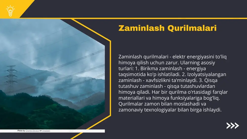 ko'rsatadi: - raqamli monitoring tizimlari orqali zaminlash jarayonlarini real vaqt rejimida kuzatish. - innovatsion yondashuvlar yordamida zaminlar ustida tezkor boshqaruvni amalga oshirish. yangi texnologiyalar himoyaviy zamonlashda: - barqaror rivojlanishni ta'minlash - ekologik xavfsizlikni oshirish - resurslardan samarali foydalanishni ta'minlaydi. ushbu omillar kelajakda zaminlash tizimlarining samaradorligini oshiradi. zaminlash qurilmalari yordamida: - yangi infratuzilma yaratiladi - ijtimoiy va iqtisodiy barqarorlikni ta'minlashga yordam beradi. - o'zbekistonning ekologik muammolarini hal etishda muhim rol o'ynaydi. zaminlash qurilmalari va jamiyat zaminlash qurilmalari iqtisodiy va ijtimoiy muammolarni hal qilishda muhim rol o'ynaydi. ular resurslarni samarali taqsimlashga yordam beradi. himoyaviy zamonlash ijtimoiy adolatni ta'minlaydi, bu esa barcha qatlamlar uchun teng imkoniyatlarni yaratishga yordam beradi. zamin boshqaruvi orqali ijtimoiy dasturlar hayot sharoitlarini yaxshilashga qaratilgan, ularning maqsadi aholi farovonligini oshirishdir. zaminlash va himoyaviy zamonlash jamiyat barqarorligini ta'minlashda muhim ahamiyatga ega, bu ijtimoiy va iqtisodiy barqarorlikni oshiradi. zaminlash tizimlarining rivojlanishi zaminlash tizimlarining tarixi uzoq o'n yilliklarga borib taqaladi. dastlabki tizimlar oddiy …