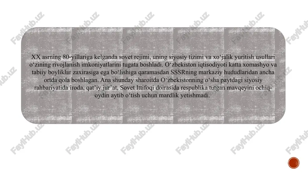 ublikani nishonga olish sssrning boshqa respublikalarida ham: statistika soxtalashtirish, reja bajarilishi haqida yolg‘on ma’lumot, mahalliy poraxo‘rlik keng tarqalgan edi. lekin kampaniya faqat o‘zbekiston ssrga qarshi uyushtirildi. bu markazning siyosiy buyurtmasi edi. 3) tergovchilar tomonidan milliy maydonga ko‘chirish gdlyan–ivanov guruhi tergov davomida ataylab: “o‘zbeklar shunaqa xalq” “paxtani o‘zbeklar talon-taroj qildi” kabi milliy tuhmatlarni tarqatdi. bu bilan jinoyat millatga yuklandi, shaxsiy mas’uliyat umumlashtirildi. moskva paxta ishini “o‘zbek masalasi”ga aylantirishi 1) markazning siyosiy maqsadi: mahalliy elitaning kuchini sindirish sharof rashidov davrida o‘zbekiston: iqtisodiy jihatdan mustahkamlanib, o‘z manfaatlarini himoya qila boshlagan, markazdan mustaqilroq pozitsiyada turgan. sovet markazi bundan xavotirlandi. shu sabab rashidov atrofidagi kadrlar “korrupsioner”, xalq esa “poraxo‘r xalq” sifatida ko‘rsatildi. 2) milliy uyg‘onishni bostirish 1980-yillarning o‘rtasida respublikalarda: milliy o‘zlikni anglash, til, tarix va madaniyatga qiziqish, adolat talab qilish kuchaygan edi. moskva “paxta ishi” orqali o‘zbeklarni siyosiy jihatdan zaiflashtirishni maqsad qildi. 3) o‘zbekistonni iqtisodiy jihatdan aybdor qilish markaz o‘zbekistonni “million tonnalab paxtani talon-taroj qilgan …