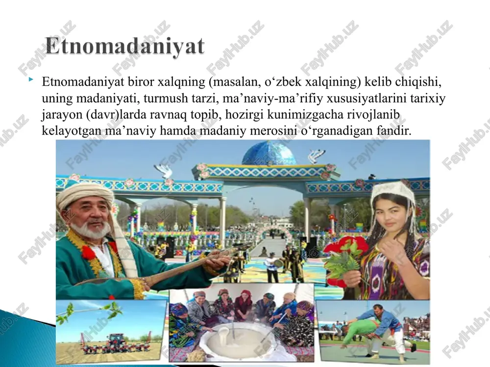 sni yanada puxta o‘rganish, uni avlodlarga to‘g‘ri yetkazish va madaniy barqarorlikni ta’minlash mumkin. ayollar etnomadaniyatda nafaqat an’anaviy uy-ro‘zg‘or ishlari, marosimlar, turmush madaniyati doirasida, balki hunarmandchilik, badiiy ijod, xalq og‘zaki ijodi, liboslar estetikasi, taom tayyorlash madaniyati kabi ko‘plab sohalarda ham markaziy o‘rin egallaydi. ular milliy qadriyatlarning tirik tashuvchisi bo‘lib, har bir an’ananing mohiyatini saqlab qoladi va uni o‘z farzandlari hamda jamiyatga singdiradi. shu bois ayollarning o‘rni faqat oilaviy emas, balki etnomadaniy va ijtimoiy jarayonlarning ham asosiy tarkibiy qismi sifatida qaraladi. tarixiy-etnografik manbalarda ham ayollar har doim sabr-qanoat, matonat, oqillik, mehr-muruvvat timsoli sifatida talqin etilgan. bu esa jamiyatning ayolga bo‘lgan munosabatini, uning qadriyatlar tizimidagi ahamiyatini yanada oshiradi. ayollarning obrazlari xalq og‘zaki ijodida — ertaklarda, dostonlarda, qo‘shiqlarda, maqollarda — yuksak darajada ulug‘langan. bu esa ayollarning jamiyatning ma’naviy xotirasida ham yetakchi o‘rin tutganidan dalolat beradi. zamonaviy davr esa ayollarning etnomadaniy hayotdagi rolini yanada kengaytirdi. globalizatsiya, madaniy integratsiya va zamonaviy kommunikatsiyalarning rivojlanishi ayollarning yangi ijtimoiy-madaniy …