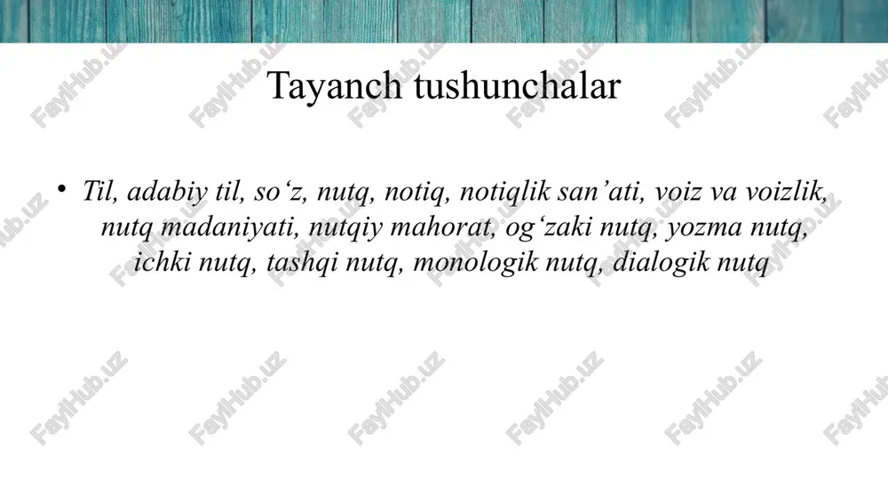 ravishda foydalanish mahorati; 2) tilshunoslikning tilni madaniyat quroli sifatida mukammallashtirish maqsadida meʼyorlashtirish (tartibga solish) muammolarini oʻrganuvchi boʻlimi. nutq madaniyati kursining maqsadi “nutq madaniyati” tushunchasi adabiy tilni oʻzlashtirishdagi ikki bosqichni qamrab oladi: a) nutqning toʻgʻriligi va boshqa nutqiy mahorat. nutqning toʻgʻriligi muayyan tilda soʻzlovchilar va yozuvchilar tomonidan “ideal” yoki umum tomonidan qabul qilingan va anʼanaviy saqlanib kelayotgan odatlar, ibrat va namunalar tarzida idrok etiladigan adabiy meʼyorlarga amal qilishdir. nutqiy mahorat esa nafaqat adabiy meʼyorlarga amal qilish, balki oʻzaro mavjud boʻlgan variantlardan mazmunan eng toʻgʻri, eng aniq, uslub va vaziyat nuqtayi nazaridan eng maqbuli va ifodalisini tanlab olish mahoratidir (mas., aka — oka — ako; kelyapti — kevotti — kelopti variantlaridan birining adabiy meʼyor sifatida tanlanishi). yuksak nutq madaniyati kishining umumiy yuksak madaniyatini, fikrlash madaniyatini, tilga nisbatan ongli mehr-muhabbatini namoyon qiladi. nutq madaniyatining fanlararo munosabati nutq madaniyati sohasi adabiyotshunoslik, estetika, etika, pedagogika, mantiq, psixologiya, siyosatshunoslik sohalari bilan bog‘liq. milliy mustaqillik mafkurasining tarkibiy …