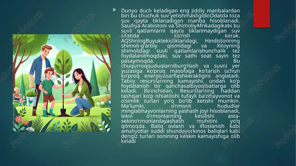 jarayonlarida energiya va xomashyo sarfini qisqartirish, ishlab chiqarish samaradorligini oshirishga yordam beradi. sanoatda moddiy resurs ta'minot tizimi samaradorligini oshirish, resurslarni tejash va ishlab chiqarish jarayonlarining samaradorligini yuqori darajada ta'minlashning eng muhimomillaridan biridir. bu jarayonning samarali tashkil etilishi, sanoatning raqobatbardoshliginioshirishga, iqtisodiy xarajatlarni kamaytirishga va ekologik ta'sirni minimallashtirishgaxizmat qiladi. asosiy qismda moddiy resurs ta'minot tizimi, uning samaradorliginioshirishning metodlari va innovatsion texnologiyalarni tatbiq etish orqali resurslarni tejashimkoniyatlari ko'rib chiqiladi. xulosa sanoatda tabiiy resurslardan foydalanishni rejalashtirish mamlakat iqtisodiyoti va ekologik barqarorlikni ta’minlashda muhim ahamiyatga ega. tabiiy resurslar – bu energetik, mineral, suv, biologik va boshqa turdagi manbalar bo‘lib, ularni oqilona va samarali ishlatish sanoat ishlab chiqarishining barqarorligini belgilaydi. rejalashtirish orqali resurslarni optimal taqsimlash, sarflanishni nazorat qilish va ishlab chiqarish jarayonlarida samaradorlikni oshirish mumkin. zamonaviy sanoat sharoitida resurslarni tejash va qayta ishlash texnologiyalari, shuningdek, raqamli monitoring va innovatsion yondashuvlar orqali resurslardan foydalanish samaradorligini oshirish mumkin. shuningdek, barqaror rivojlanish prinsiplari asosida ekologik muvozanatni saqlash, atrof-muhitga zarar …