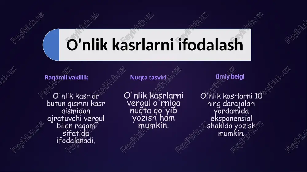 o'nli kasrlar. o'nli kasrlarni to'g'ri kasr ko'rinishida ifodalash - Page 4