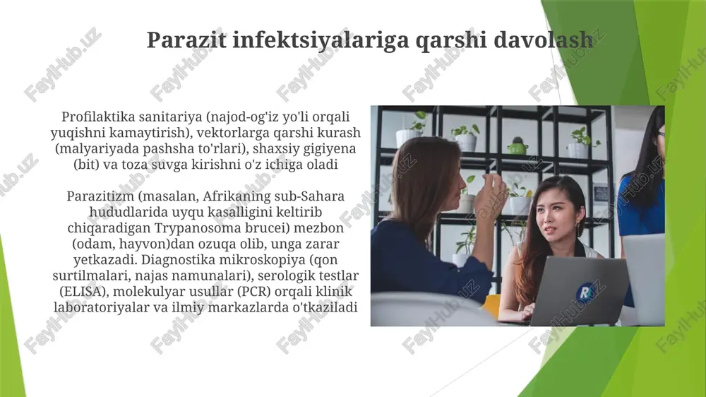 h dinamikasiga ta'sir qiladi paydo bo'layotgan va qayta paydo bo'layotgan parazitlar samarali aralashuvlarni ishlab chiqish uchun parazit biologiyasini (masalan, afrika uyqu kasalligini keltirib chiqaradigan trypanosoma brucei yoki shisitosomiyozni keltirib chiqaradigan schistosoma mansoni hayot sikli bosqichlari) tushunish muhimdir janubiy-sharqiy osiyo va saxara afrikasida ko'p dori (masalan, xloroxin, artemisinin) ga chidamli plasmodium falciparum (maliariya) kabi qayta paydo bo'layotgan parazitlar parazitlarga qarshi kurashdagi qiyinchiliklarni ta'kidlaydi parazitlarga immun javoblar parazitizm turli strategiyani o'z ichiga oladi. majburiy parazitlar, masalan, toksoplazma gondii (toksoplazmozni keltirib chiqaradi), yashash uchun mezbon organizmga muhtoj. shartli parazitlar, masalan, vibrio cholerae, erkin yashashi yoki mezbon organizmda parazit bo'lishi mumkin parazitlar immun tizimidan qochish uchun antigen o'zgarishi (masalan, plasmodium falciparum sirt oqsillari), immunitetni bostirish (masalan, gelmintlar tomonidan ishlab chiqarilgan il-10, tgf-β sitokinlari) va molekulyar taqlid (masalan, shistosomalar mezbon antigenlarini taqlid qilish) kabi turli mexanizmlardan foydalanadilar mezbonlarga ta'siri parazitni tushunish: parazit-xoʻjayin oʻzaro taʼsirini tushunish uchun integratsiyalashgan yondashuvlar (masalan, genomik tahlil, immunologik tahlillar, ekologik modellashtirish) …