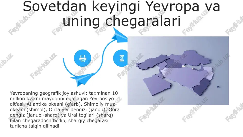 ri balkan yarim oroli: geosiyosiy qizg'in nuqta markaziy, janubiy-sharqiy va sharqiy yevropaning chorrahasida joylashgan bolqon yarim oroli yevropaning janubi-sharqiy burchagi boʻlib, savdo yoʻllariga (buyuk ipak yoʻli merosi), energiya quvurlariga (burgas-aleksandrupolis) va migratsiya oqimlariga sezilarli taʼsir koʻrsatadi hududiy nizolar (kosovo, kipr), millatchi kayfiyatlar va kuchsiz davlat institutlari tufayli siyosiy beqarorlik davom etmoqda hududiy nizolar (kosovo, kipr), millatchi kayfiyatlar va kuchsiz davlat institutlari tufayli siyosiy beqarorlik davom etmoqda yevropa chegaralariga tarixiy ta'sirlar yevropaning markaziy joylashuvi: yevroosiyo chorrahasi, savdo (buyuk ipak yo'li, ganseatik liga), madaniy almashinuv (vizantiya, islom imperiyalari) va mojarolarga (usmonli imperiyasi, napoleon urushlari) imkon yaratdi vestfaliya shartnomasi (1648): o'ttiz yillik urushni yakunladi, zamonaviy davlat tizimini o'rnatdi. millat-davlatlar (fransiya, angliya, muqaddas rim imperiyasi) aniq chegaralar bilan paydo bo'ldi. keyingi mojarolar (masalan, napoleon urushlari, jahon urushlari) chegaralarni qayta belgiladi, polsha, germaniya, avstriyaga ta'sir ko'rsatdi. yevropaning iqlim zonalari siyosiy xarita ming yillar davom etgan mojarolar va hamkorlikni aks ettiradi: nato va yevropa ittifoqi katta …