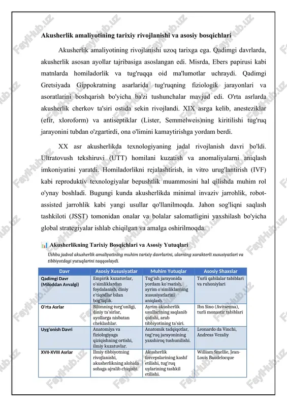 ki forseps yordamida amalga oshirilgan tug'ruqlar ulushi onalar o'limi koeffitsienti 20/100000 har 100000 tirik tug'ilishga to'g'ri keladigan onalar o'limi soni akusherlik amaliyotining rivojlanishi va diagnostikasi farmakologik og'riqni kamaytirish usullari farmakologik usullar tug'ruq vaqtida og'riqni kamaytirish uchun turli xil dori vositalarini o'z ichiga oladi. bularga opioidlar (masalan, meperidin, fentanil), mahalliy og'riqsizlantiruvchi vositalar (masalan, lidokain, bupivakain) va nitroz oksid kabi vositalar kiradi. opioidlar og'riqni kamaytirishga yordam beradi, lekin ular onaga va homilaga salbiy ta'sir ko'rsatishi mumkin, shu jumladan nafas olishning susayishi va uyquchanlik. mahalliy og'riqsizlantiruvchi vositalar nervlarni blokirovka qilish orqali og'riqni bartaraf etadi, epidural va spinal anesteziya ushbu guruhga kiradi. nitroz oksid tug'ruqning 1-bosqichida og'riqni kamaytirish uchun ishlatiladigan inhalatsion analgetikdir. har qanday farmakologik usulni qo'llashdan oldin, ona va homilaga bo'lgan foyda va xavflarni diqqat bilan baholash kerak. epidural anesteziya tug'ruq vaqtida og'riqni kamaytirishning eng samarali usullaridan biri hisoblanadi. bu bel sohasidagi epidural bo'shliqqa kateterni kiritish orqali amalga oshiriladi, so'ngra mahalliy og'riqsizlantiruvchi vositalar …