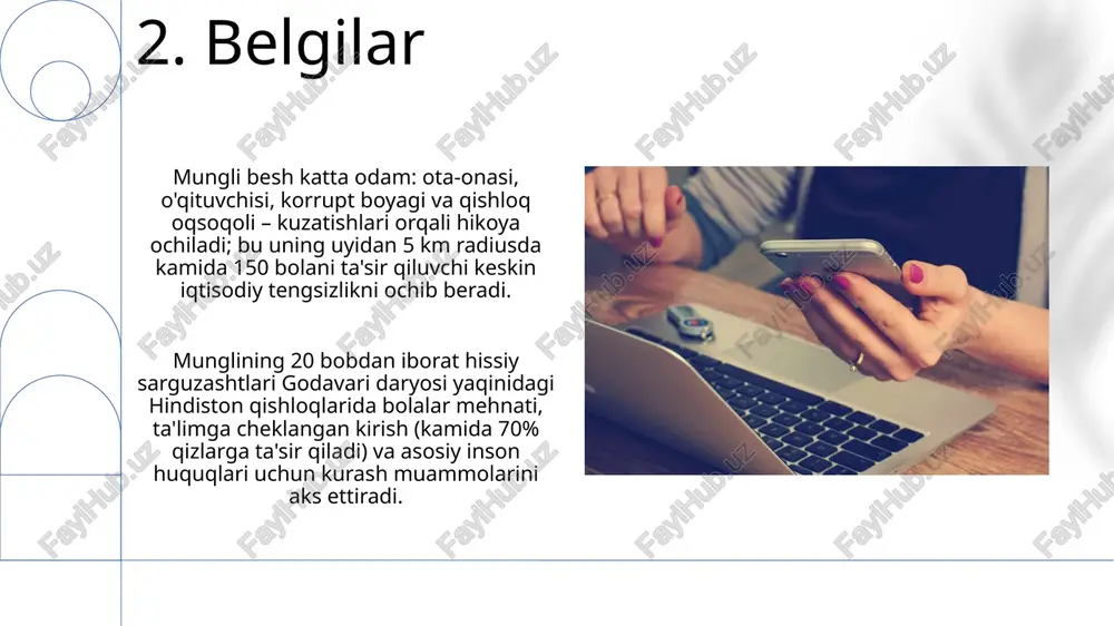 ) va gang daryosi bo'yidagi jamoa bilan munosabatlariga bag'ishlangan. qissa sodda, tasviriy til orqali, bolaning dunyoga bo'lgan tushunchasini aks ettirib, bayon etiladi. bengal qishlog'ining jonli manzaralari, o'simliklar, hayvonot olami va mahalliy bayramlar (masalan, durga puja) tasvirlari hikoyani boyitadi. hikoya sur'ati sekin, qishloq hayotidagi tinchlikni aks ettiradi, taxminan 150 bet. e'tiboringiz uchun rahmat @taqdimot_robot image1.png image2.jpg image3.jpg image4.jpg image5.jpg image6.jpg image7.jpg image8.jpg image9.jpg image10.jpg image11.jpg image12.jpg