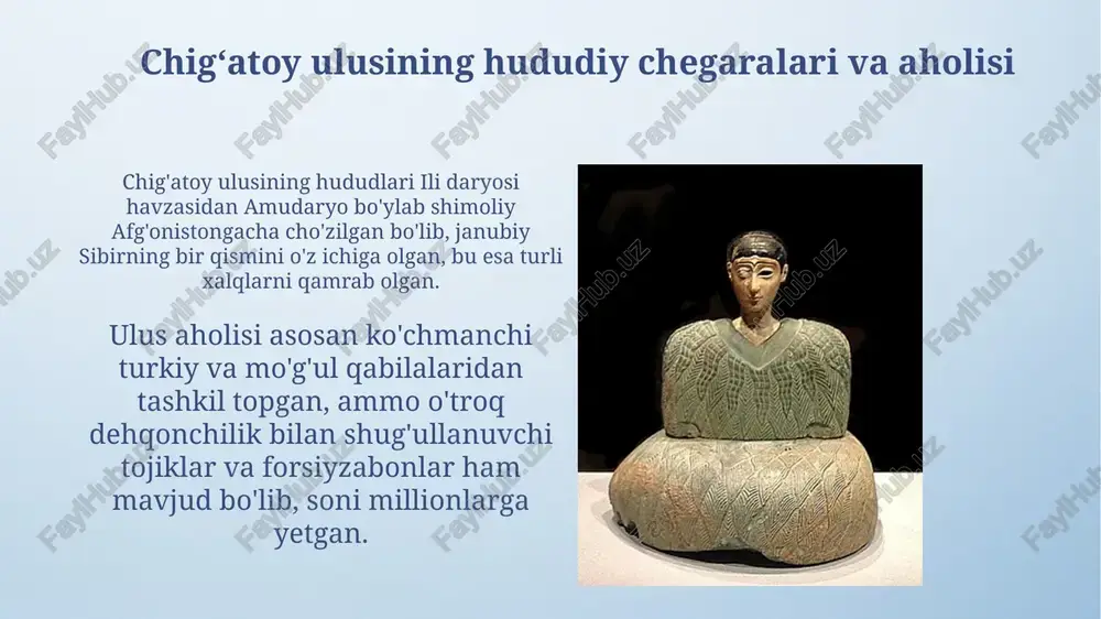 ildi, bu esa diniy bilimlarning chuqurlashuviga olib keldi. ijtimoiy-iqtisodiy omillarning taʼsiri moʻgʻul istilosi natijasida dehqonchilik tizimi vayron boʻlib, sugʻorish inshootlari ishdan chiqqanligi sababli, xiii asrda qishloq xoʻjaligi mahsulotlari hajmi keskin kamaydi, bu esa ilmiy tadqiqotlarga taʼsir koʻrsatdi. savdo yoʻllarining moʻgʻullar tomonidan nazoratga olinishi natijasida xiii-xiv asrlarda chigʻatoy ulusida xalqaro savdo rivojlanib, bu ilm-fan va texnikaning tarqalishiga, ayniqsa matematikaga ijobiy taʼsir koʻrsatdi. chigʻatoy ulusining parchalanishi va ilm-fanga taʼsiri chigʻatoy ulusining xiv asr oʻrtalarida parchalanib ketishi ilmiy homiylikni kamaytirdi, bu esa astronomiya va matematika kabi sohalarga investitsiyalarning qisqarishiga olib keldi. 1340-yillardan keyin ichki nizolar tufayli yuzaga kelgan siyosiy beqarorlik olimlarning samarqand va buxoro kabi markazlardan boshqa xavfsiz hududlarga koʻchishiga sabab boʻldi. ilmiy merosning keyingi avlodlarga oʻtishi 13-14-asrlarda ilmiy meros, koʻpincha, ustozdan shogirdga oʻtgan. al-fargʻoniyning astronomik jadvallari kabi asarlar nusxa koʻchirish orqali keng tarqaldi. ilmiy bilimlar asosan madrasalarda saqlanib, oʻrgatilgan. talabalar 3-5 yil davomida matematika, tibbiyot va astronomiya boʻyicha bilim olishgan. e'tiboringiz uchun …