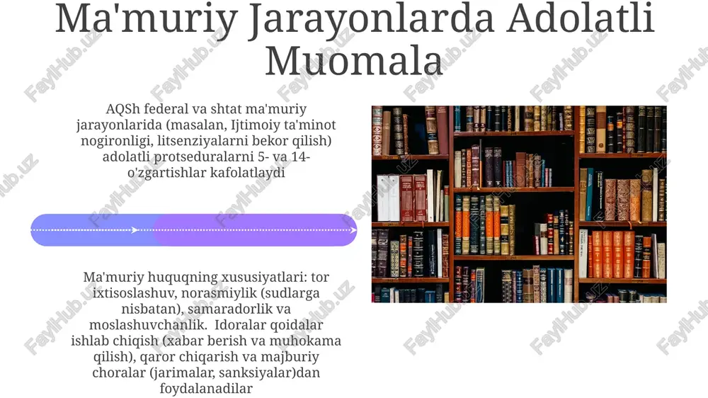 avoda qonun bo'yicha ekologik muhofaza agentligi). 1946 yildagi ma'muriy jarayon qonuni qoidalarni ishlab chiqish va sud qarorlarini chiqarish tartiblarini belgilaydi davlat idoralari va ularning vakolatlari aqsh epa (atrof-muhitni muhofaza qilish agentligi): toza havo to'g'risidagi qonun (caa), toza suv to'g'risidagi qonun (cwa) bo'yicha ifloslanishni tartibga soladi, jarima (1 mln sudya nazoratining doirası hokimiyatning boʻlinishi (sud nazorati ostidagi ijro etuvchi harakatlar), qonun ustuvorligi (hammasi uchun qonunning teng taalluqliligi) va kuchlar muvozanati (oʻzboshimchalikni oldini olish) kabi xususiyatlarga ega. misol tariqasida marbury v agent buyruqlarining ijrosi ekologik muhofaza agentligi (epa)dagi ma'muriy sud hakimlari (alj) ijro majlislariga rahbarlik qiladi, tegishli qonunlar (masalan, milliy ekologik siyosat to'g'risidagi qonun, 42 u.s.c. § 4321) va qoidalarni (masalan, 40 cfr 1508-bo'lim) qo'llaydi idoralar ekspertizasiga hurmat ma'muriy huquq idora-fuqaro munosabatlarini tartibga soladi, protsessual adolatni (masalan, xabar berish va izohlar berish qoidalarini tuzish, ma'muriy jarayon to'g'risidagi qonun talablarini) belgilaydi va sud nazorati standartlariga (ixtiyoriy va o'zboshimchalik bilan ko'rib chiqish, yetarli dalillar …