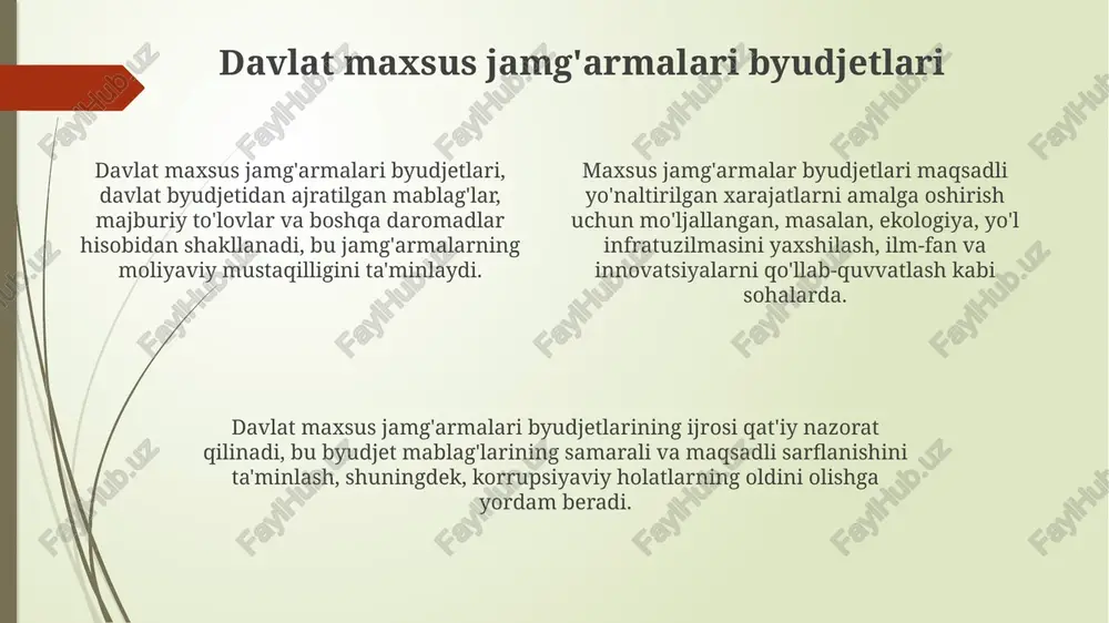 ortiq moddalarni o'z ichiga oladi va moliyaviy hisobotning shaffofligini oshiradi. transfertlar, jumladan dotatsiyalar, subsidiyalar va subvensiyalar, mintaqaviy byudjetlar o'rtasida taqsimlanadi, ularning umumiy hajmi davlat byudjetining 15% dan oshmasligi kerak. e'tiboringiz uchun rahmat image1.png