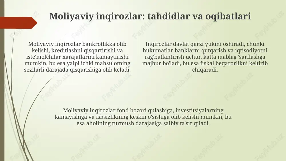 a noqonuniy moliyaviy oqimlar korrupsiya davlat budjetidan milliardlab dollarlik mablag'larning noqonuniy o'zlashtirilishiga olib keladi, bu esa infratuzilma loyihalariga 20-30% kamroq investitsiya kiritilishiga sabab bo'ladi. korrupsiya hukumatning samaradorligini 50% gacha pasaytirishi mumkin, bu esa davlat xizmatlarining sifatiga salbiy ta'sir ko'rsatadi va iqtisodiy o'sishni sekinlashtiradi. noqonuniy moliyaviy oqimlar, masalan, soliq to'lashdan bo'yin tovlash natijasida, har yili rivojlanayotgan davlatlardan 1 trillion dollardan ortiq mablag'ning yo'qolishiga olib keladi. iqlim o'zgarishi va oziq-ovqat xavfsizligi extreme ob-havo hodisalari, masalan, qurg'oqchilik va toshqinlar oziq-ovqat ta'minotining uzilishiga olib keladi, ayniqsa qishloq joylarida va zaif mintaqalarda, bu esa 10 millionlab odamlarni ochlikka olib keladi. iqlim o'zgarishi 2050-yilga borib global ekinlar hosildorligini 30 foizga kamaytirishi mumkin, bu esa oziq-ovqat narxlarining keskin oshishiga olib keladi va qashshoqlikni kuchaytiradi. temperaturening 2 daraja selsiyga ko'tarilishi suv resurslarini qisqartiradi, bu esa sug'oriladigan dehqonchilikni xavf ostiga qo'yadi va 400 milliondan ortiq odamni suv tanqisligiga duchor qiladi. himoya choralari va barqaror rivojlanish strategiyalari milliy iqtisodiyotni himoya …