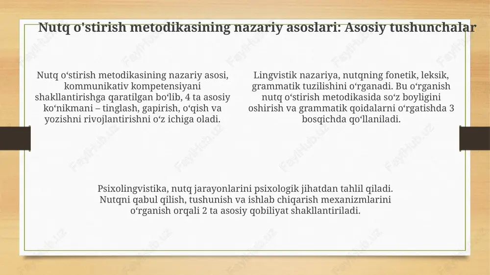 psixologiya nutq o'stirish metodikasida bolaning kognitiv rivojlanish darajasini, masalan, diqqat, xotira va fikrlash qobiliyatlarini baholashda muhim rol o'ynaydi, bu esa individual yondashuvni ta'minlaydi. nutq o'stirish metodikasida psixologiya defektologiya bilan hamkorlikda nutqiy nuqsonlarni aniqlash va tuzatishda, xususan, dizartriya yoki alaliya kabi buzilishlar bilan ishlashda 7 ta asosiy psixologik usulni qo'llaydi. psixologiya bolaning nutqiy motivatsiyasini va unga ta'sir etuvchi omillarni, jumladan, 1 yoshdan 5 yoshgacha bo'lgan davrda ijtimoiy va emotsional rivojlanishni o'rganadi, bu metodikaning samaradorligini oshiradi. tilshunoslikning nutq o'stirish metodikasidagi o'rni semantika va pragmatika kabi tilshunoslikning bo'limlari 7 yoshgacha bo'lgan bolalarning so'zlarning ma'nosini anglash va nutq vaziyatlariga mos ravishda foydalanish qobiliyatini oshirishga xizmat qiladi. tilshunoslik fonetika, leksikologiya va grammatika kabi 3 ta asosiy yo'nalish orqali nutq o'stirish metodikasiga tovushlarni to'g'ri talaffuz qilish va so'zlarni tushunishga yordam beradi. tilshunoslik morfologiya va sintaksis qoidalarini o'rgatish orqali 4 xil nutq ko'nikmasini (tinglash, gapirish, o'qish, yozish) rivojlantirishda muhim ahamiyatga ega, bu esa grammatik to'g'ri nutqni shakllantiradi. …