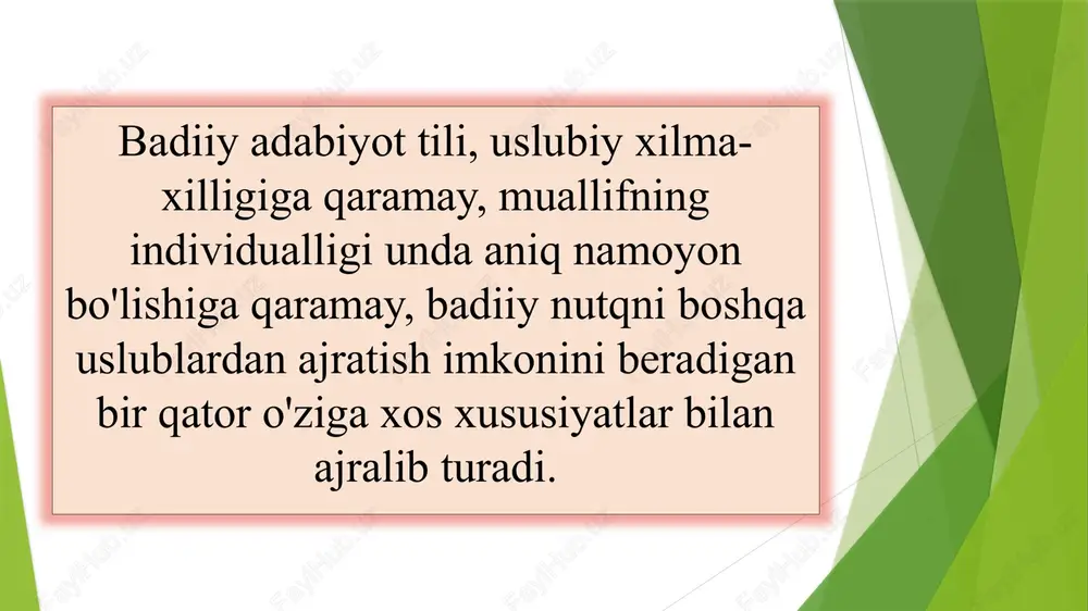 va ovoz chiqarib o‘qish zarur. masalan: asarda qahramonning keskin tug‘yoni, g‘azabi ehtirosli, shiddatli, ba’zan uzuq-yuluq ovoz bilan ifodalanadi (o‘qiladi). masalan, odil yoqubovning “ulug‘bek xazinasi” romanidan olingan quyidagi parcha asarni o‘qib ko‘raylik: o‘z qiblagohiga qilich ko‘targan senday razil xunrezni nechun yer yutmaydi? nechun osmon og‘darilib boshingga tushmaydi? - abdulaziz, taqir boshini sarak-sarak qilib, ko‘zlari sovuq chaqnab yaqinlashib kelardi. abdullatif devorga suyangancha qilichini ko‘tardi, lekin abdulaziz to‘xtamadi, u hamon iyagi qaltirab, tishlari shaqillab yaqinlashib kelardi, - mehribon, buzrukvorim!... ne qilding, mal’un padarkush?...- abdulazizning ko‘zlaridan tirqirab oqqan yosh tomchilari qorayib ketgan so‘lg‘in yuzini selday yuvib taralmay patak bo‘lib ketgan soqoliga quyilardi. qo‘rqinch esa, ezilgan dovdiragan va g'amgin ovoz bilan ifodalanadi. salohiddin zargar yuragi uvishib: - pirim, - dedi ovozi qaltirab. - shu kecha ko‘ksaroydin sipohlar kelib, yolg‘iz farzandim... mavlono muhiddinni olib ketgan edilar. qaytib kelmadi, pirim... hazratning lablariga bilinar-bilinmas kulgi yugurdi. - qaytmasa... zurriyotingiz mavlono muhiddin shahzodaga yoqib qolgandur?... - pirim... - beayb …
