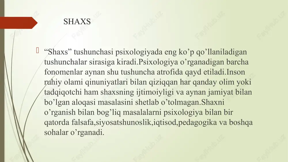 naqshni aniqlash, e’tibor, ong, o’rganish, xotira, tushunchalarini shakllantirish, fikrlash, tasavvur, yodlash, til, aql, hissiyot va rivojlanish jarayonlariga qadar, u o’zini tutishining barcha turlariga tegishli. kognitiv psixologiya 1950-yillarning oxiri va 1960-yillarning boshlarida paydo bo’ladi. 1960-yilda jorj miller va jerom bruner kognitiv tadqiqotlar markazini tashkil qiladilar, ularda keng ko’lamli muammolar paydo bo’ldi; til, xotira, idrok jarayonlari va tushunchalarini shakllantirsh, fikrlash va bilish. xix-xx asrlarda psixoanalitik ta’limoti vujudga keldi. uning asoschisi avstriyalik vrach nevropatolog zigmund freyd bo’ldi. psixiatr va psixolog z.freyd (1856-1939) asab kasalliklarini davolashning yangi uslubini taklif qiladi, natijada bu uslub psixoanaliz deb nomlanadi. bu uslub asosida nevrozlarning xirsiy etimologiyasi haqidagi tasavvuri yotadi inson psixikasining ongsizlik qatlami ochilmagan material sifatida talqin qilinadi.inson ongidan siqib chiqarilgan va anglanmagan fikrlarni onglilik sohasiga o’tkazish, bu tadqiqot usullari orqali tushlarni aniqlab, talqin qilish, kasallik sabablarini aniqlash, nutqiy o’xshashliklarning ma’nosini ochish, xato harakatlarni aniqlash, bu uslubning asosiy xizmatidir. uotsonning psixologiya sohasidagi asosiy asari “psixologiya xulq haqidagi fan’’ …