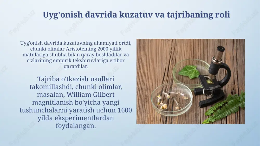 larga qarshi chiqdi. xulosa: linneyning merosi linneyning binomial nomenklaturasi, har bir turga 2 qismdan iborat nom berish orqali (masalan, *homo sapiens*), biologik turlarni aniq aniqlash va standartlashtirishga imkon berdi. uning taksonomik ierarxiyasi, organizmlarni 7 asosiy darajaga bo'lish (shohlikdan turga qadar), 18-asrda turli xil organizmlarni tartiblash va o'rganish uchun muhim asos yaratdi. e'tiboringiz uchun rahmat image4.png image5.jpg image6.jpg image7.jpg image8.jpg image9.jpg image10.jpg image11.jpg image12.jpg image13.jpg image14.jpg image15.jpg image16.jpg image17.jpg image18.jpg image19.jpg image1.jpeg
