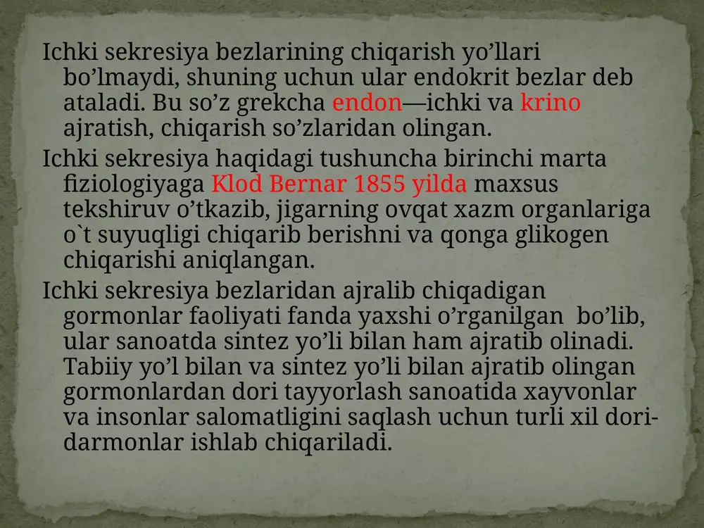 a ahamiyatga ega qalqonsimon bez gipotireoz, ya'ni qalqonsimon bez funksiyasining pasayishi bola tug'ilgandan keyin turli yoshlarda va, hatto, katta odamda ham ayrim sabablarga ko'ra yuzaga kelishi mumkin. belgilari: odamda terining quruqlashganligi, ich qotishi, hatto issiqda ham sovqotishi, doimo bo’shashganlik, kunduzlari ham uyqusirash kabi belgilari bor. kasallikning og'ir ko'rinishlarida bemorning tanasi shishadi, aqliy faoliyati zaiflashadi, ya'ni esda saqlash, o'zlashtirish qobiliyati pasayadi qalqonsimon bez faoliyatining buzilishi natijasida kelib chiqadigan kasalliklar tireotoksikoz qalqonsimon bez funksiyasining kuchayishi tiroksin gormoni normadan ko'p sintezlanishi natijasida sodir bo'ladigan. uni aniqlagan olimning nomi bilan bazedov kasalligi deb ham yuritiladi. belgilari: bu kasallikda qalqonsimon bezning hajmi kattalashib, ba'zan bo'yinning oldingi sohasi bo'rtib chiqadi. bemorda ko'zning chaqchayishi, ko'p terlash, asabiylashish, uyqusizlik, ozish, yurak o'ynash holatlari sodir bo'ladi. kasallik o'z vaqtida davolanmasa, bemor asabiylashadi, juda ozib ketadi. kasallikning og'ir turida bemor jarrohlik yo'li bilan davolanadi (qalqonsimon bezning bir qismi olib tashlanadi). tireotoksikoz qalqonsimon bez funksiyasining kuchayishi qizlar balog'atga yetishi davrida (12-15 …