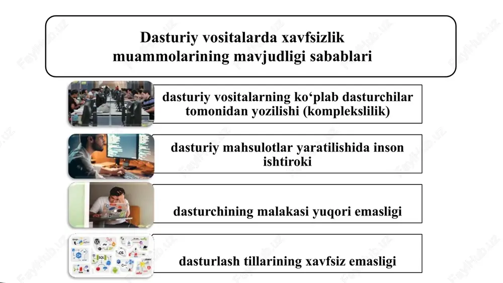 bul qilib olganini rad qilishi mumkin. ba’zi holda, bir rol uchun oddiy foydalanuvchilarga nisbatan ishonch darajasi turlicha bo‘ladi. masalan, ma’murlar tizimni o‘chirishi yoki yoqishi, parollar siyosatini o‘rnata olishi kerak. biroq, ular onlayn savdo do‘koniga imtiyozga ega foydalanuvchi sifatida kira olmasligi, xususan, tovarlarni boshqalar nomidan sotib olish imkoniyatiga ega bo‘lmasligi kerak. dasturiy vosita xavfsizligining fundamental prinsiplari xavfsizlikni noaniqlikdan saqlash noaniqlikka asoslangan xavfsiz - zaif xavfsizlik bo‘lib, birinchi nazoratning o‘zida xatolikka uchraydi. bu biror sirni saqlash yomon g‘oya ekanligini anglatmasada, xavfsizlikning muhim jihatlari tafsilotlarining yashirin bo‘lishiga asoslanmasligini bildiradi. masalan, dastur xavfsizligi uning ochiq kodidan xabardor bo‘linganida barbod bo‘lmasligi kerak. • xavfsizlik ko‘plab boshqa omillarga, masalan, parolning oqilona siyosatiga, tarmoq arxitekturasiga, auditni boshqarish vositalariga tayanishi lozim. bunga amaliy misol sifatida, linux operatsion tizimini keltirish mumkin. ushbu operatsion tizimning kodi ochiq hisoblansada, to‘g‘ri himoyalangan va shuning uchun, hozirgi kundagi mustahkam operatsion tizimlardan biri hisoblanadi. dasturiy vosita xavfsizligining fundamental prinsiplari xavfsizlikni soddaligi hujumga uchrash soha …
