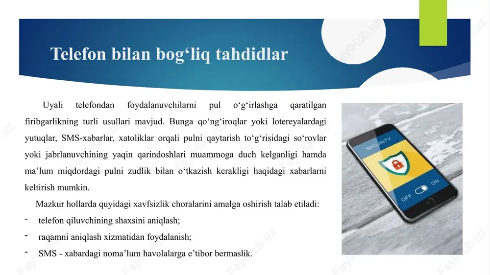 axborotni himoya qilish uchun elektron pochta dasturlaridan, tezkor xabarlar xizmati va boshqa dasturlardan tajovuzkorlar qanday foydalanishlari mumkinligini ko‘rib chiqish kerak. sotsial injineriya hujumlarini oldini olishda ko‘p darajali xavfsizlik tizimlari kompyuterlar korporativ kompyuterlarda qaysi dasturlardan foydalanish mumkinligini ko‘rsatadigan qat’iy prinsiplarni belgilash, foydalanuvchilar kompyuterlariga to‘g‘ridan-to‘g‘ri hujumlardan himoya qilish. sotsial injineriya hujumlarini oldini olishda ko‘p darajali xavfsizlik tizimlari ichki tarmoq korxona tizimlariga ta’sir qiladigan tarmoq, u mahalliy, global yoki simsiz bo‘lishi mumkin. so‘nggi yillarda masofadan ishlaydigan usullarning ommaviylashi sababli, ichki tarmoqlarning chegaralari sezilarli darajada kengaytirildi. kompaniya xodimlari har qanday tarmoq muhitida xavfsiz ishlarni tashkil qilishda nima qilish kerakligini tushunishlari lozim. sotsial injineriyaga tegishli hujumlar fishing. fishing (ing. phishing - baliq ovlash) internetdagi firibgarlikning bir turi bo‘lib, uning maqsadi foydalanuvchining maxfiy ma’lumotlaridan (login/parol) foydalanish imkoniyatiga ega bo‘lish. bu hozirda keng tarqalgan sotsial injineriya sxemalaridan biri hisoblanadi. fishingning eng keng tarqalgan namunasi sifatida jabrlanuvchining elektron pochtasiga yuborilgan rasmiy ma’lumot ko‘rinishidagi bank yoki to‘lov tizimining soxta …