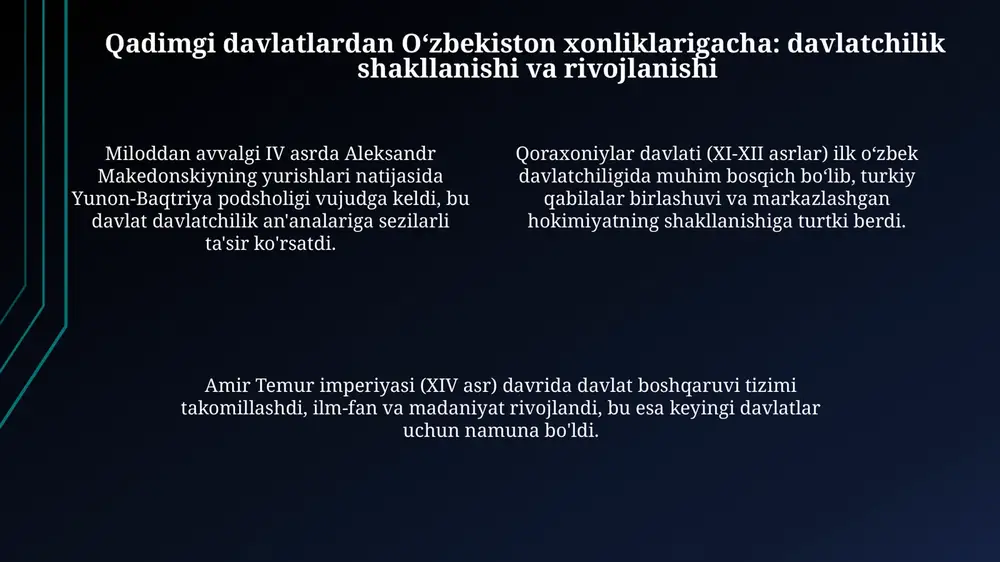 o'zbek davlatchiligining tarixiy bosqichlari(o'zbekiston hududidagi davlatlar tarixi misolida) - Page 4