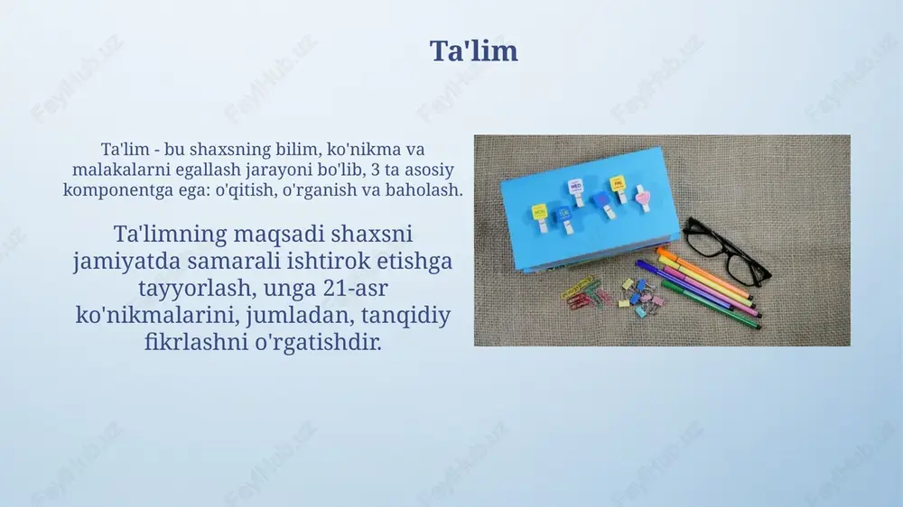 har bir boʻlakning xususiyatlarini chuqur oʻrganish usuli hisoblanadi. tahlil jarayonida oʻquvchi 5-10 ta muhim omilni aniqlaydi, ularning oʻzaro bogʻliqligini tekshiradi va xulosalar chiqaradi, bu esa 70-80% holatda materialni yaxshiroq tushunishga yordam beradi. e'tiboringiz uchun rahmat image4.png image5.png image6.jpg image7.jpg image8.jpg image9.jpg image10.jpg image11.jpg image12.jpg image13.jpg image14.jpg image15.jpg image16.jpg image17.jpg image18.jpg image19.jpg image20.jpg image21.jpg image22.jpg image3.jpeg