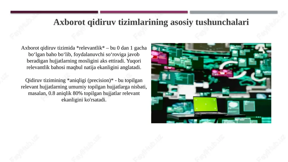 hamda turli sohalarda yangi imkoniyatlar yaratadi. xulosa va keyingi qadamlar xulosa bosqichida tizimlarning 80% samaradorlikka erishgani qayd etildi, ammo 20% takomillashtirish talab etiladi. keyingi qadamlarda gibrid yondashuvlarni sinab ko'rish va mavjud 3 ta algoritmning ishlashini optimallashtirish muhim. e'tiboringiz uchun rahmat image1.png image2.jpg image3.jpg image4.jpg image5.jpg image6.jpg image7.jpg image8.jpg image9.jpg image10.jpg image11.jpg image12.jpg image13.jpg image14.jpg image15.jpg image16.jpg