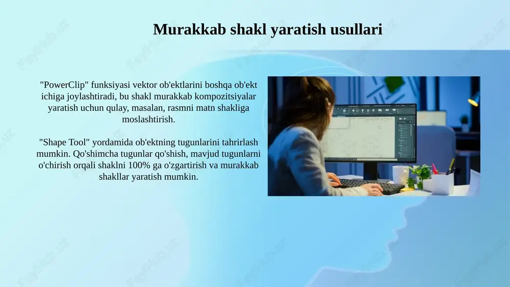 coreldraw-da klaviatura yorliqlarini sozlash, tez-tez ishlatiladigan buyruqlar uchun maxsus yorliqlar yaratish orqali ish jarayonini 25% gacha tezlashtirishi mumkin. corel photo-paint bilan integratsiya corel photo-paint bilan integratsiya coreldraw foydalanuvchilarga bitmap tasvirlarini bevosita tahrirlash imkoniyatini beradi va 24-bitli rang chuqurligi bilan aniq ishlashni ta'minlaydi. photo-paint'da vektorli ob'ektlarni yaratish va ularni coreldraw'ga import qilish, vektor va bitmap elementlarini uyg'unlashtirish, 300 dpi dan yuqori ruxsatlarda yuqori sifatni saqlaydi. formatlararo muvofiqlik va eksportning ilg'or imkoniyatlari coreldraw’da rang profillari, masalan, icc profillarini boshqarish orqali, eksport qilingan fayllarning turli qurilmalarda 16 million rangni to‘g‘ri aks ettirishini ta’minlash mumkin. murakkab vektor grafikalarini raster formatlarga, misol uchun, png 24-bit, eksport qilishda antialiasing va shaffoflik parametrlarini sozlash orqali yuqori sifatli tasvirlar yaratiladi. nashrga tayyorlash uchun ranglarni ajratish nashrga tayyorlashda ranglarni ajratish cmyk rang modelidan foydalanadi, bunda har bir rang (cyan, magenta, yellow, black) alohida plyonkaga ajratiladi va bosma jarayonida bir-birining ustiga bosiladi. coreldraw da ranglarni ajratish sozlamalarida chop etish markalarini …
