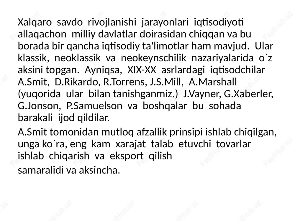 o`l-ko`lligi" yoki "kamligi" uning migratsi- ya sababi qilib ko`rsatiladi. bu jarayon to kapital unumi bir xil bo`lguncha davom etadi. iqtisodiy integratsiya bo`yicha ta'limotlarda asosiy e'tibor "bojxona ittifoqi"ga berilib, unda o`zaro savdo bo`yicha har qanday cheklashlar bekor qilinishi va "uchinchi mamlakatlar" uchun yagona bojxona tarifi joriy qilinishi kerak bo`ladi. bunda ayrim iqtisodchilar - b.belash (aqsh), v.rebke (shveytsariya) va boshqalar bu jarayonni ideal erkin bozor munosabatlariga qaytish shaklida qaraydilar va avvalgi davr voqealarini hozirgi monopolistik davrga ko`chiradilar. boshqalari esa, masalan ch.p.kindleberger (aqsh), p.striten (angliya), a.marshall va f.perru (fransiya)lar yirik korporatsiyalar mavjudligini tan oladilar, ularning fikricha, jahon bozorini o`zaro bo`lib olib, "bojxona ittifoqi" kartellarga qarshi siyosat tufayli ularning faoliyatidagi salbiy tomonlarni neytralizatsiya qiladi, go`yoki xalqaro integratsiya antimonopol yo`nalishga ega. valuta munosabatlari tahlili, jahon pulining yangi metall konsepsiyasi, "suzib yuruvchi kurs" iqtisodchi olimlar xalqaro valuta munosabatlariga alohida e'tibor beradilar. valuta bozorida milliy valuta chet el valutasiga (masalan, aqsh dollari, meksika pesosi, nemis markasi, iyena …
