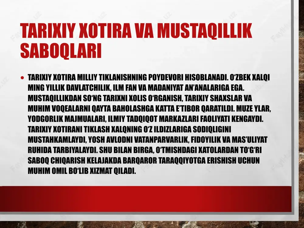 sanalar keng nishonlanmoqda. bu jarayon xalqning o‘zligiga sodiqligini mustahkamlaydi. shu bilan birga, globallashuv sharoitida zararli g‘oyalarga qarshi mafkuraviy immunitetni kuchaytirish, yoshlarni sog‘lom dunyoqarash ruhida tarbiyalash ham dolzarb vazifa bo‘lib qolmoqda. fuqarolik jamiyati va yoshlar faolligi fuqarolik jamiyati institutlarini rivojlantirish va yoshlar faolligini oshirish milliy yuksalish konsepsiyasining muhim tarkibiy qismidir. nodavlat notijorat tashkilotlar, fuqarolik jamiyati institutlari, ommaviy axborot vositalari va ijtimoiy tarmoqlar jamiyat hayotida faol ishtirok etmoqda. yoshlar ittifoqi, yoshlar parlamenti, turli klub va tashabbus guruhlari orqali yoshlarga o‘z fikrini erkin bildirish, ijtimoiy loyihalarda qatnashish imkoniyati yaratilgan. volontyorlik, startaplar, ekologik va ijtimoiy aksiyalar yosh avlodning mas’uliyatini oshiradi, ularni mamlakat taraqqiyotiga bevosita hissa qo‘shuvchi kuchga aylantiradi. hududlar rivoji va urbanizatsiya hududlar rivoji va urbanizatsiya jarayonlari o‘zbekistonni barqaror taraqqiyotga olib chiqishda muhim omil sanaladi. viloyatlar va tumanlarda yangi sanoat zonalari, erkin iqtisodiy hududlar tashkil etilib, mahalliy resurslardan samarali foydalanish yo‘lga qo‘yilmoqda. qishloq joylarda ichimlik suvi, elektr energiyasi, yo‘l va ijtimoiy infratuzilmani yaxshilash bo‘yicha …