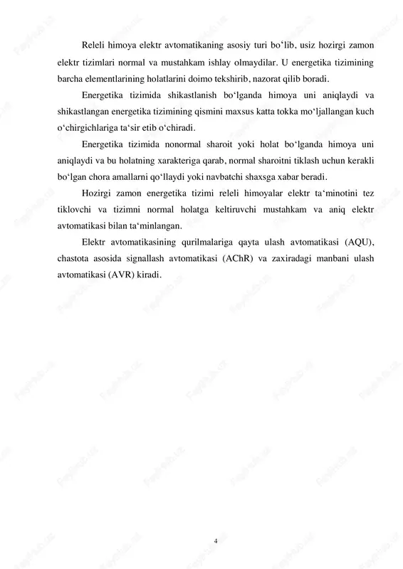 a birliklarda ifodalab tarmoqning hamma elementlarining qarshiliklarini hisoblab chiqish kerak. taʻminlanayotgan shinalardagi qisqa tutashuv quvvatini bazisli deb olish maqsadga muvofiq. qisqa tutashuv toklarning hamma hisoblari himoya yoki sistemani avtomatika moslamalari oʻrnatilgan kuchlanish uchun bajariladi. kurs ishida tarmoqning izolyatsiyalangan neytralli uchastkalari va sistemadan 6 taʻminlanish koʻrib chiqiladi, shuning uchun faqat uch-ikki fazali qisqa tutashuv toklarni hisoblash kerak va vaqt davomida ular oʻzgarmas deb qabul qilish kerak. ikki fazali qisqa tutashuvda tok quyidagi formula boʻyicha aniqlanadi: i 2 qt = 2 3 *i (3) qt qisqa tutashuv hisobiy nuqtalar sifatida hamma podstansiyalarning shinalari qabul qilinadi. qisqa tutashuv minimal va maksimal qiymatlarning hisoblash natijalari qisqa tutashuv nomeri va toklarning keltirilgan kuchlanishi hamda hisobiy sxemalar koʻrinishida a jadvalga keltirilishi kerak. a jadval hisobiy sxemaning nomeri qisqa tutashuv hisoblash nuqtasi k1 k2 k3 k4 k5 k6 k7 k8 va h. k. qisqa tutashuv toklari 1 2 va h. k. elektr qurilmalarning tuzilish qoidalari (ektk) ning …