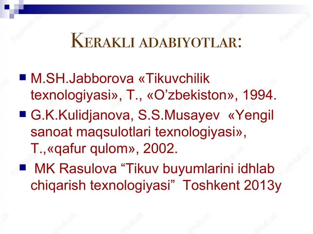 detalning teskari tomoniga mag’izni o’ngi tomoni qaratib qo’yiladi, qirqimlarni tekislab asosiy detal tomondan 0,5-0,7 sm kenglikdagi chok bilan ulanadi. chok haqi mag’iz tomonga yotqiziladi. mag’izni chok atrofidan aylantirib, qirqimlarini ichkari tomonga 0,5-0,7 sm bukib, mag’iz ulangan chokni bekitib 0,1 sm kenglikdagi chok bilan bostirib tikiladi. modelga muvofiq bir yo’la chok hagiga qistirma izma qo’yish mumkin. mag’iz ikki bukiladi, ustki qismi teskari tomonga bukib dazmollanadi. mag’izni ostki qismiga ustki qismi qo’yilib dazmollanadi.taqilma uchi ikki-uch qaytma baxyaqator yuritib puxtalanadi bitta mag’izli taqilmani tikish. adip-mag’iz qo’yilgan taqilmani tikish. taqilma mag’izi bitta yoki ikkita bo’lakdan bichilgan bo’lishi mumkin. adip - mag’izda taqilma uzunligi belgilab olinadi. mag’iz bo’laklarini o’ngini ichkariga qaratib belgilangan joygacha tikiladi. chok haqi yorib dazmollanadi. mag’izning ichki qirqimlari bukib tikiladi yoki maxsus mashinada yo’rmalanadi. adip-mag’iz va asosiy detal o’ngini ichkariga qaratib, qirqimlarini tekislab qo’yiladi va yoqa o’mizidan boshlab 0,7-1,0 sm kenglikda biriktirib tikiladi. chok haqi taqilma uchiga borib torayib yo’q bo’lib ketadi. …
