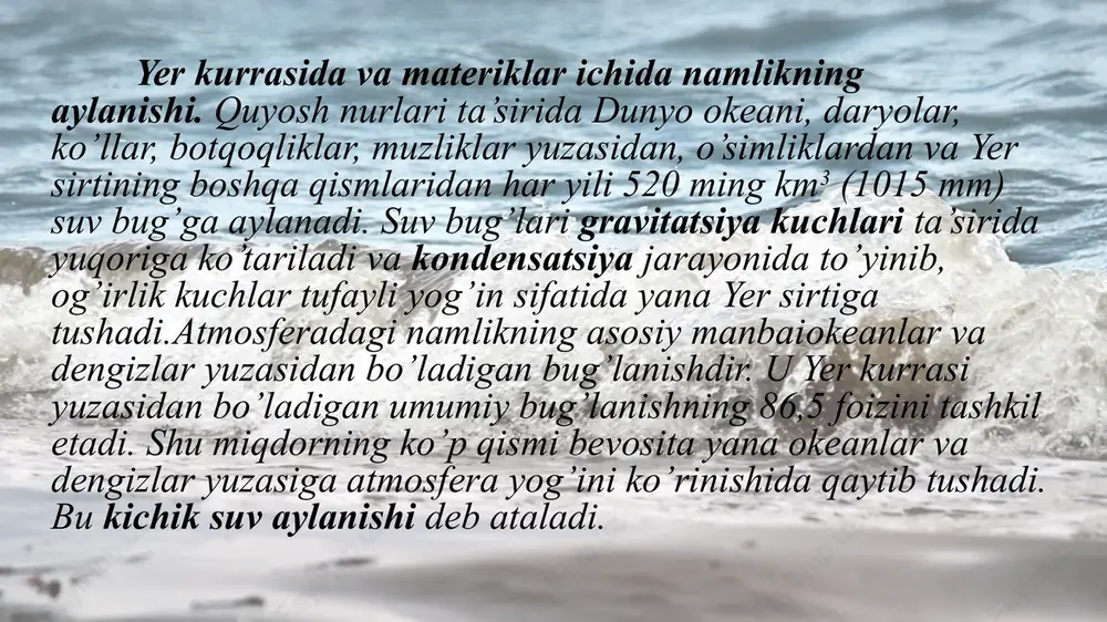 keraksiz va zararli moddalarni olib chiqib ketadi. insonning hamma organizmi me’yorida ishlashi uchun 1 kecha kunduzda eng kamida 2 litr suv iste’mol qilishi kerak. suvsiz organism 5 kunda nobud bo’ladi. e’tiboringiz uchun rahmat! image2.jpeg image3.png image4.jpeg image5.png image6.jpeg image7.jpeg image1.jpg /docprops/thumbnail.jpeg