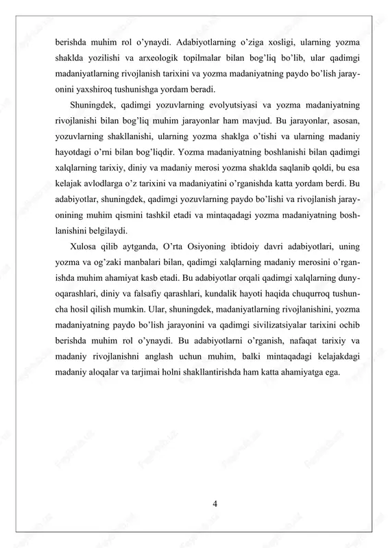 bilan bog'liq bo'lib, ular arxeologik qazilmalar va yozma yozuvlar orqali topilgan bo'lib, ular qadimgi davrlarning to'liq va aniqroq tasvirini taqdim etadi. og'zaki manbalar esa, asosan, avloddan-avlodga o'tgan rivoyatlar, afsonalar va urf-odatlar shaklida bo'lib, ular yozma manbalar mavjud bo'lmagan davrlarda mintaqadagi xalqlarning dunyoqarashlari, diniy e'tiqodlari va kundalik hayoti haqida muhim ma'lumotlar beradi. yozma manbalar qadimgi madaniyatlarni o'rganishda muhim rol o'ynaydi, chunki ular yozuvlarning paydo bo'lishi bilan bog'liq bo'lib, mintaqadagi sivilizatsiyalarning rivojlanishini va madaniy aloqalarni aks ettiradi. bu manbalar arxeologik qazilmalar natijasida topilgan yozma yozuvlar, shuningdek, qadimgi xarobalar, tosh va sopol buyumlar ustidagi yozuvlar bo'lishi mumkin. masalan, qadimgi yozuvlardan biri bo'lmish yumor yozuvi yoki piktogrammalar, qadimgi shaharlar va yozma yozuvlar bilan bog'liq bo'lib, ular o'z davrining madaniy va siyosiy hayotini yoritadi. bu yozuvlar nafaqat tarixiy ma'lumotlarni, balki diniy va falsafiy qarashlarni ham aks ettiradi, shuningdek, davlatlar va hukmronlik tizimlarining paydo bo'lishi haqida muhim dalillarni taqdim etadi. og'zaki manbalar esa, yozma yozuvlarning mavjud …