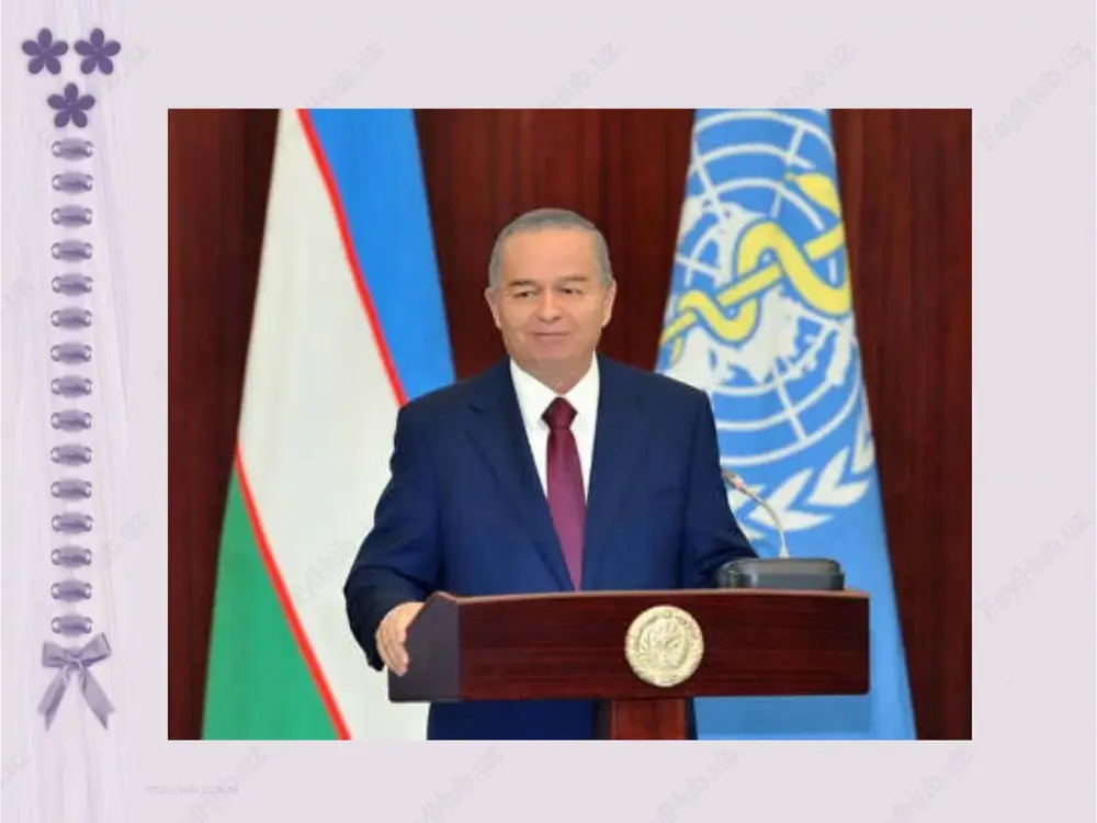 i tashqi siyosatining asosiy qoidalari quyidagilardan iborat: mafkuraviy qarashlardan qat`iy nazar hamkorlik uchun ochiqlik, umuminsoniy qadriyatlarga, tinchlik va havfsizlikni saqlashga sodiqlik; davlatlarning suveren tengligi va chegaralar dahlsizligini hurmat qilish; boshqa davlatlarning ichki ishlariga aralashmaslik; nizolarni tinch yo`l bilan hal etish; kuch ishlatmaslik va kuch bilan tahdid qilmaslik; inson huquqlari va erkinliklarini hurmatlash; ichki milliy qonunlar va huquqiy normalardan halqaro huquqning umum e`tirof etilgan qoidalari va normalarining ustivorligi; davlatning, halqning oliy manfaatlari, farovonligi va havfsizligini ta`minlash maqsadida ittifoqlar tuzish, hamdo`stliklarga kirish va ulardan ajralib chiqish; tajavuzkor harbiy bloklar va uushmalarga kirmaslik; davlatlararo aloqalarda teng huquqlilik va o`zaro manfaatdorlik, davlat milliy manfaatlarining ustunligi; tashqi aloqalarni ham ikki tomonlama, ham ko`p tomonlama kelishuvlar asosida rivojlantirish, bir davlat bilan yaqinlashish hisobiga boshqasidan uzoqlashmaslik. mamlakatimizning jahon halqlari tinchligi va havfsizligiga mos bo`lib to`tgan tinchliksevar tashqi siyosati, uni jahonda mustaqil davlat sifatida tezda tan olinishini ta`minladi. o`zbekistonni dunyodagi 180 dan ortiq. barcha nufuzli davlatlar tan oldi, …