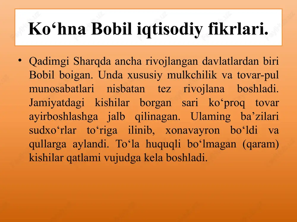 ston xo‘jaligi, ijtimoiy tuzumi va iqtisodiy fikrlarini o‘rganishning asosiy manbayi «artxashastra» asari hisoblanadi (m.av. iv asr oxiri). uni podsho chandraguptaning maslahatchisi kautilya yozgan, deb taxmin qilinadi. bu mashhur asar 15 kitobdan iborat bo‘lib, «artxa» so‘zi — foyda, moddiy manfaat, «shastra» - ilm, ilmiy asar ma’nosini bildiradi «artxashastra»ning eng boshidayoq podsho to‘rtta «ilmni» bilishi zarurligi to‘g‘risida fikr yuritiladi. ulardan biri iqtisodiyot hisoblangan. «iqtisodiyot» (ekonomika) dehqonchilik, chorvachilik va savdo sifatida ko‘riladi. mamlakatda qishloq xo‘jaligi, eng awalo, dehqonchilik asosiy soha hisoblangan. «artxashastra»da aytilishicha, davlat yangi mintaqalarni tashkil etish va odamlami u yerlarga o‘rnashtirish ishlarini amalga oshirishi kerak artxashastradagi ayrim iqtisodiy g’oyalar yangi ko‘chib kelganlarga yer, soliq to‘lash sharti bilan shaxsiy foydalanishga berilgan davlatning siyosati yerni emas, balki odamlami himoya qilishi kerak davlatning kuchi, - deyiladi asarda, - odamlardan tashkil topgan. odam yashamaydigan yer esa, naslsiz sigirga o‘xshaydi - undan na sut sog‘ib olib bo‘ladi, na nasl «artxashastra» xazina mulkini o‘g‘irlashning 40 xil usulini …